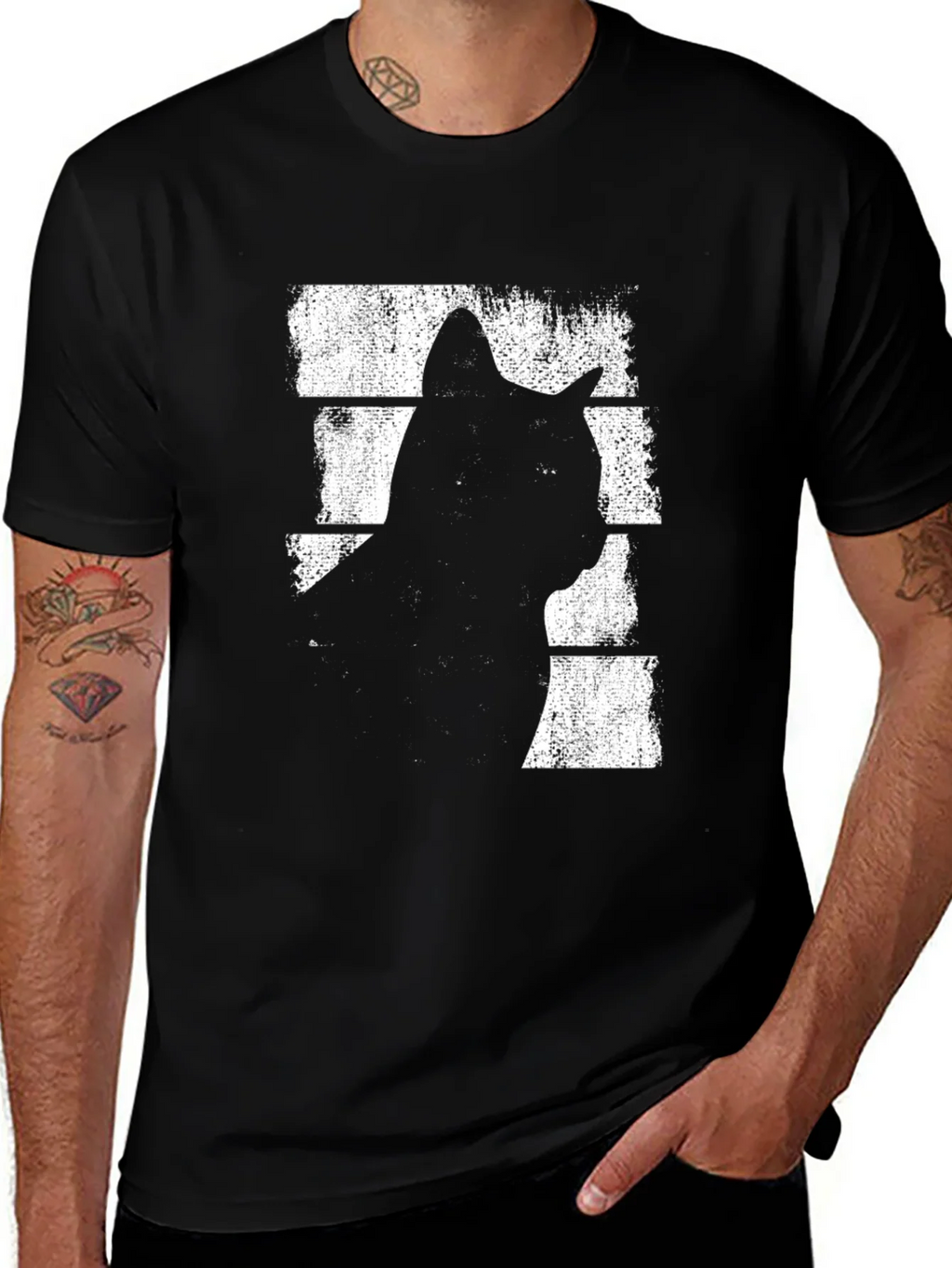 Cool Cat Silhouette Graphic Tee - Black