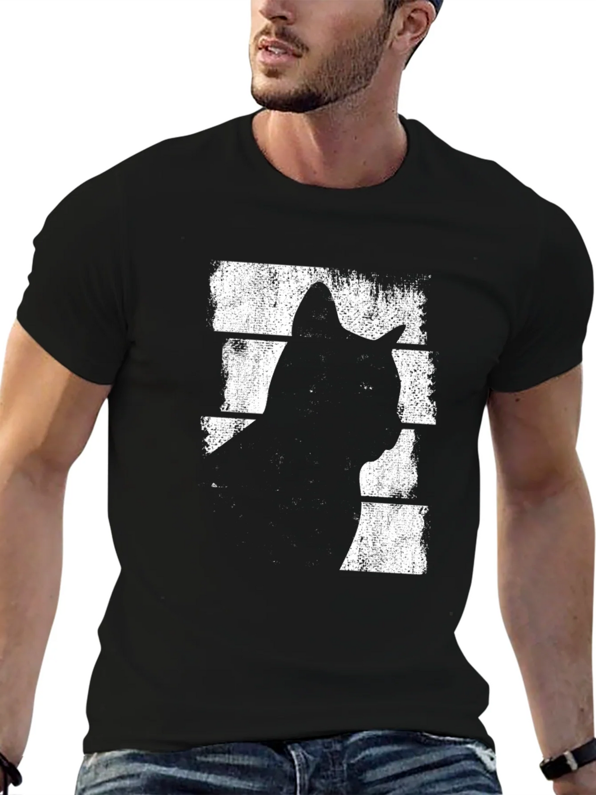 Cool Cat Silhouette Graphic Tee - Black
