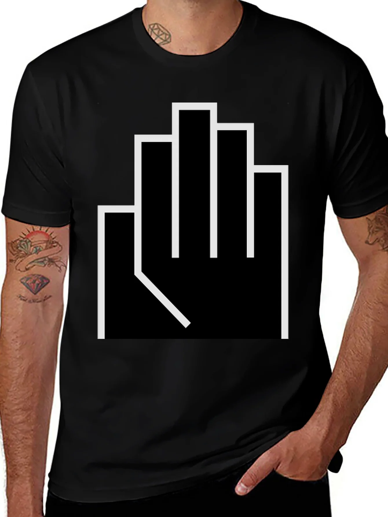 Geometric Middle Finger Graphic T-Shirt