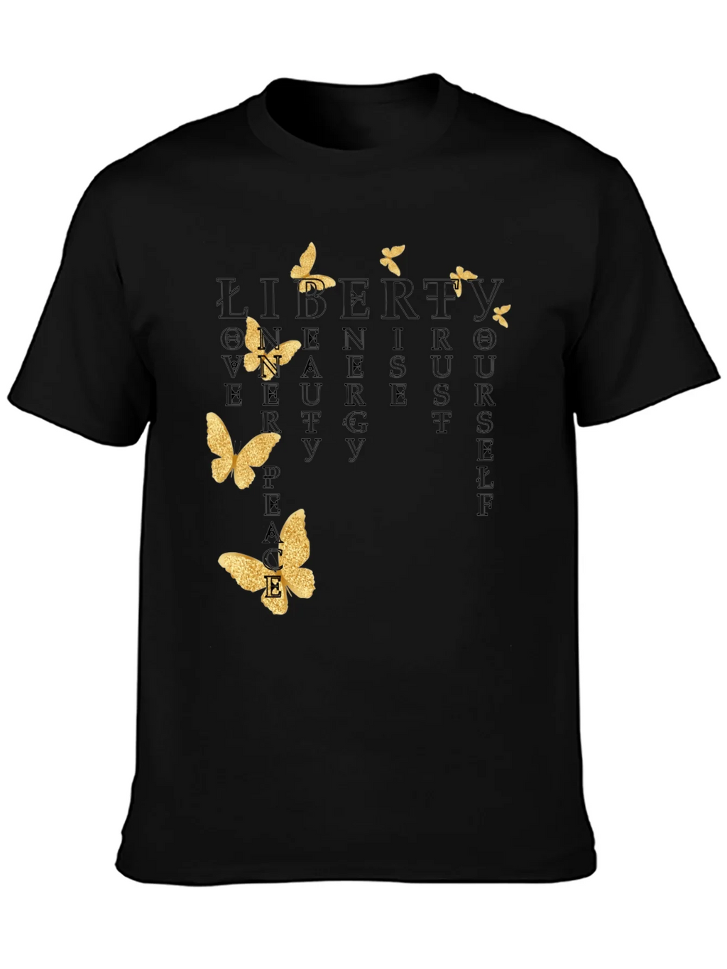 Black T-Shirt with Butterfly and Inspirational Word Art