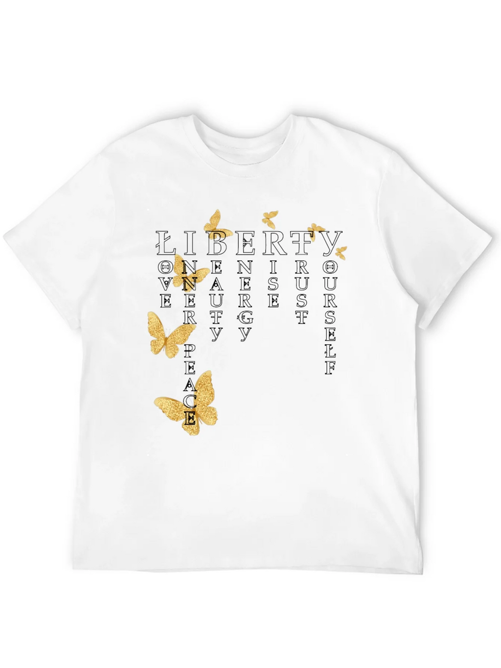 Black T-Shirt with Butterfly and Inspirational Word Art