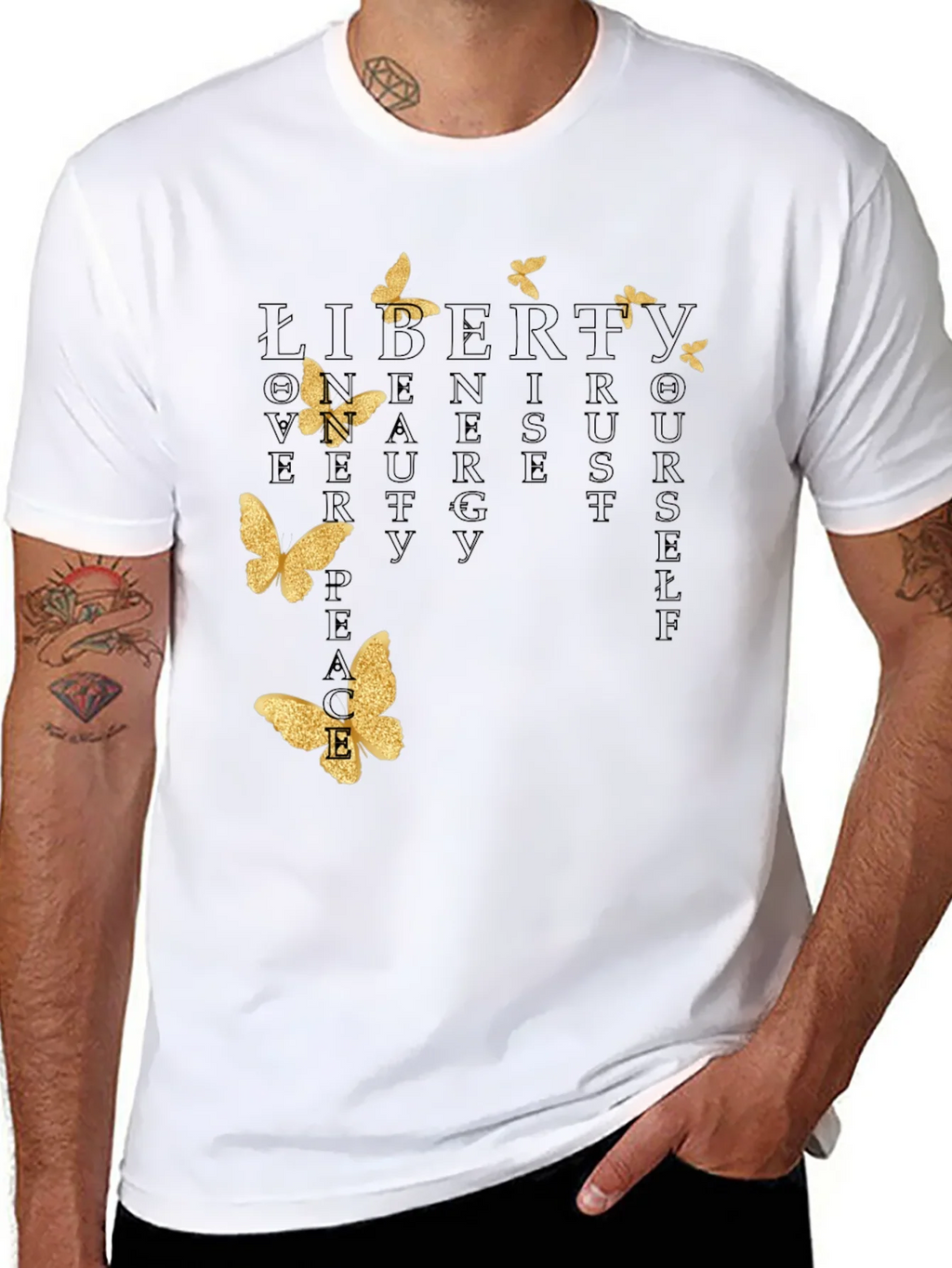 Black T-Shirt with Butterfly and Inspirational Word Art