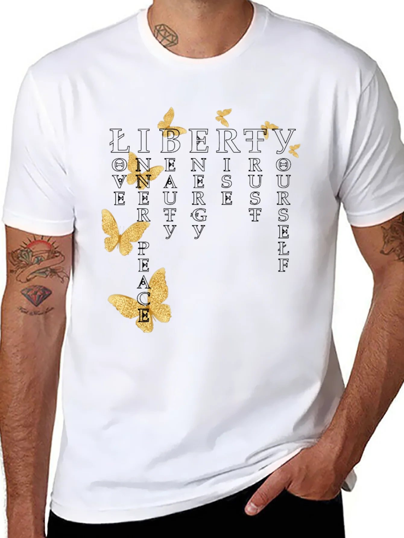 Black T-Shirt with Butterfly and Inspirational Word Art