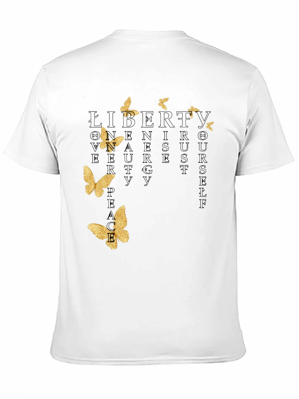 Black T-Shirt with Butterfly and Inspirational Word Art