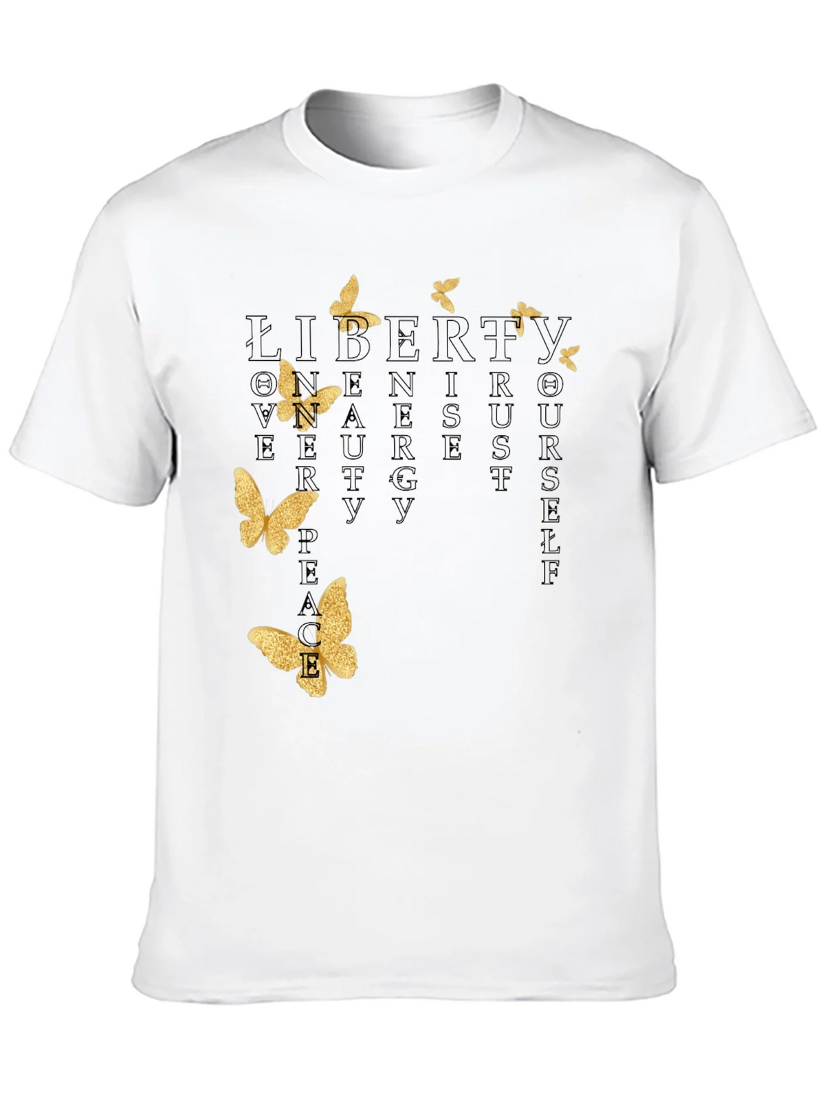 Black T-Shirt with Butterfly and Inspirational Word Art