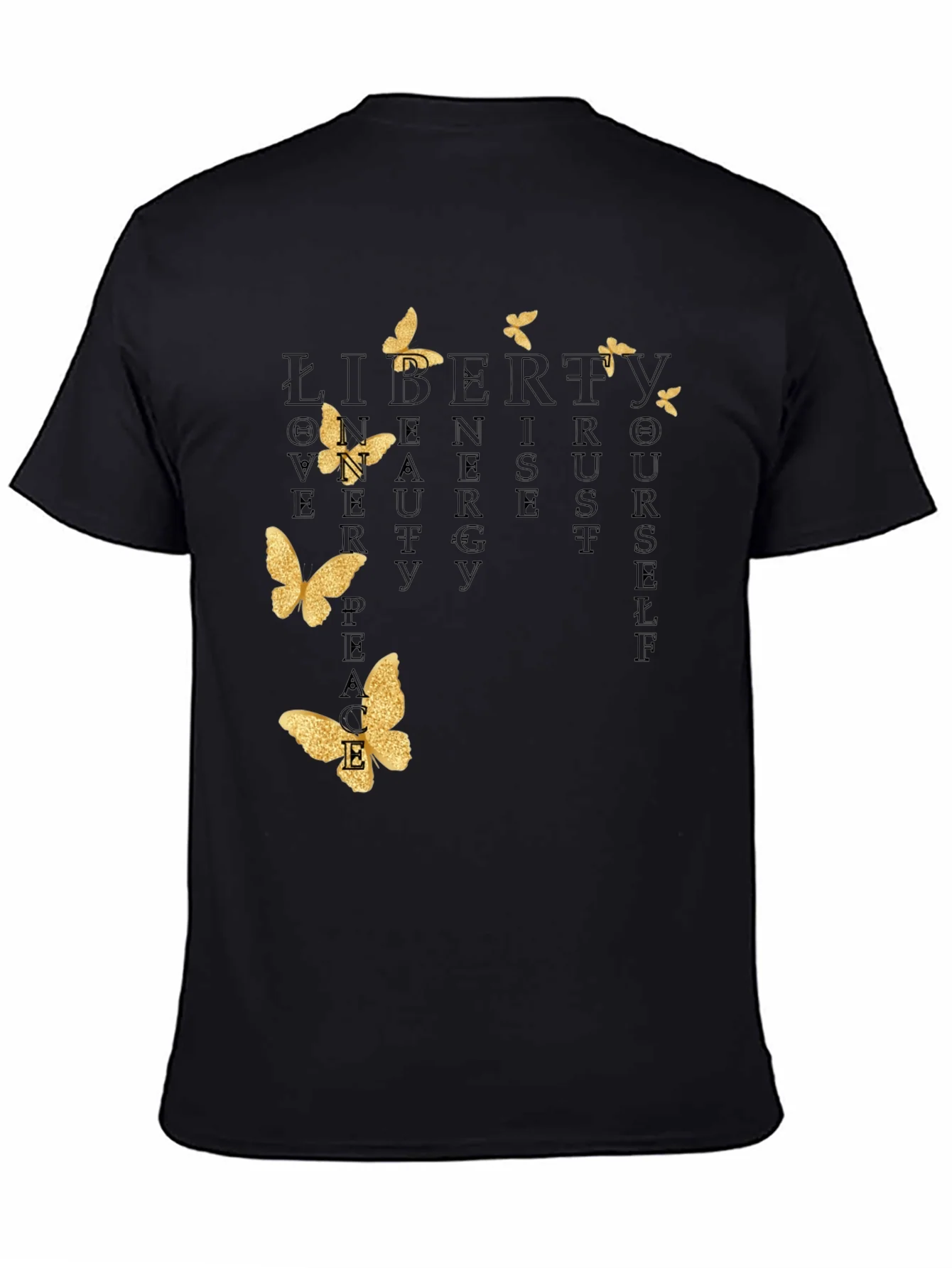 Black T-Shirt with Butterfly and Inspirational Word Art