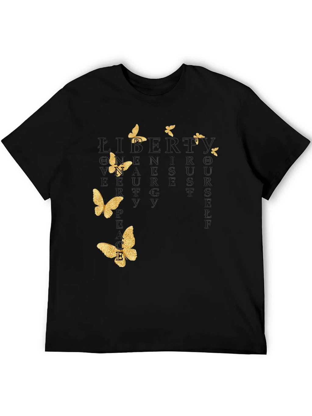 Black T-Shirt with Butterfly and Inspirational Word Art