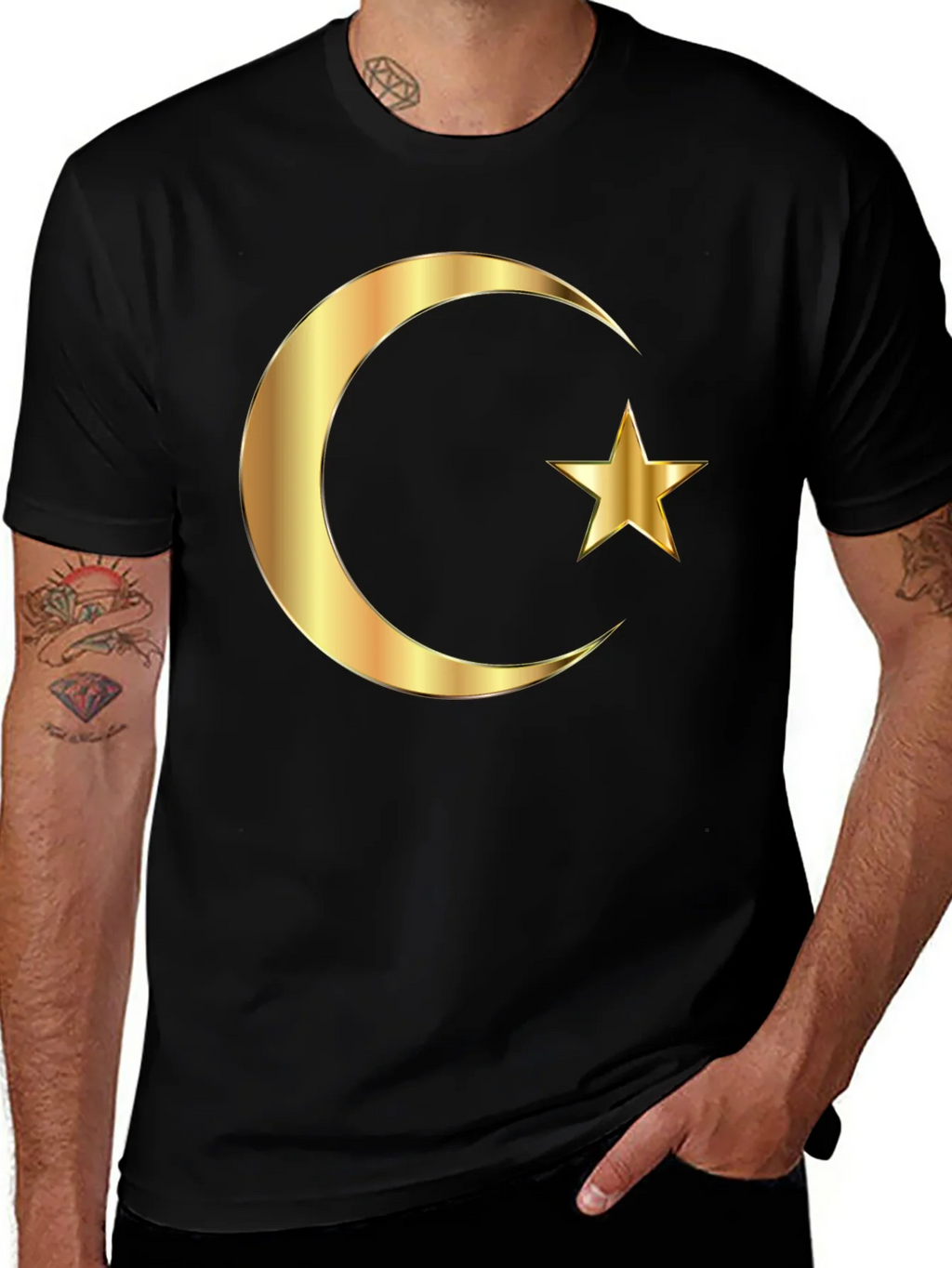 Islamic Crescent Star Graphic Tee - Black