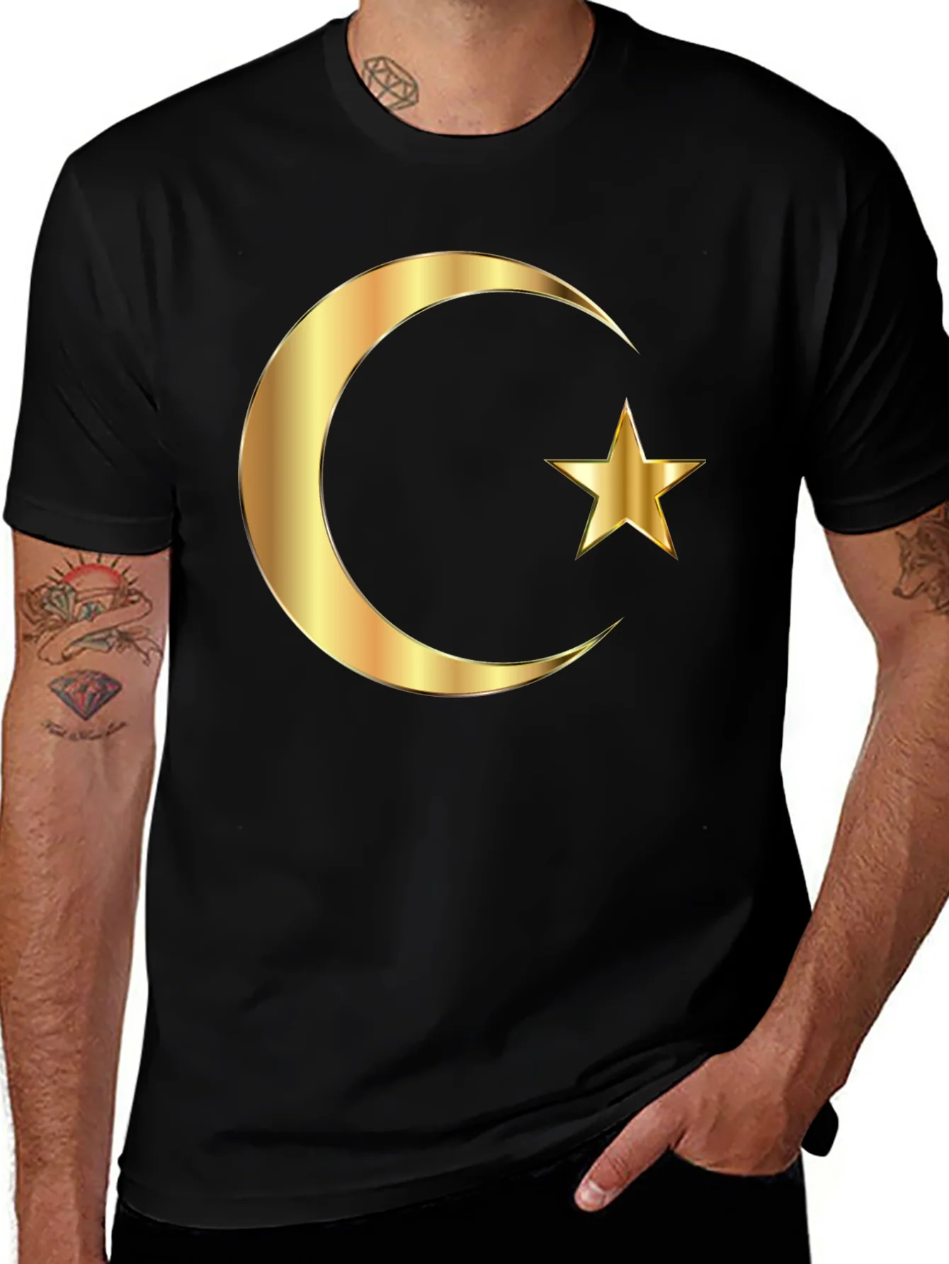 Islamic Crescent Star Graphic Tee - Black