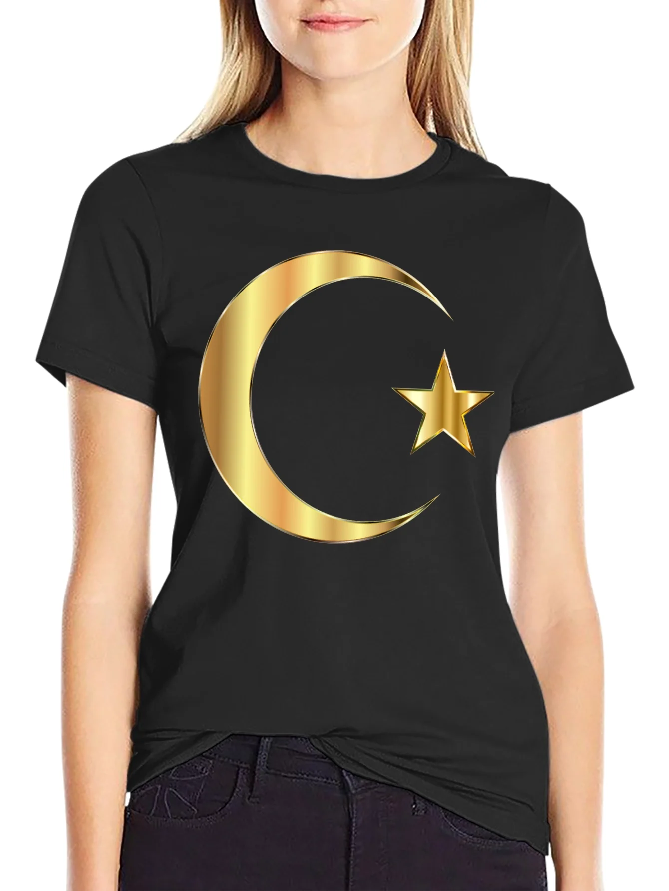 Islamic Crescent Star Graphic Tee - Black