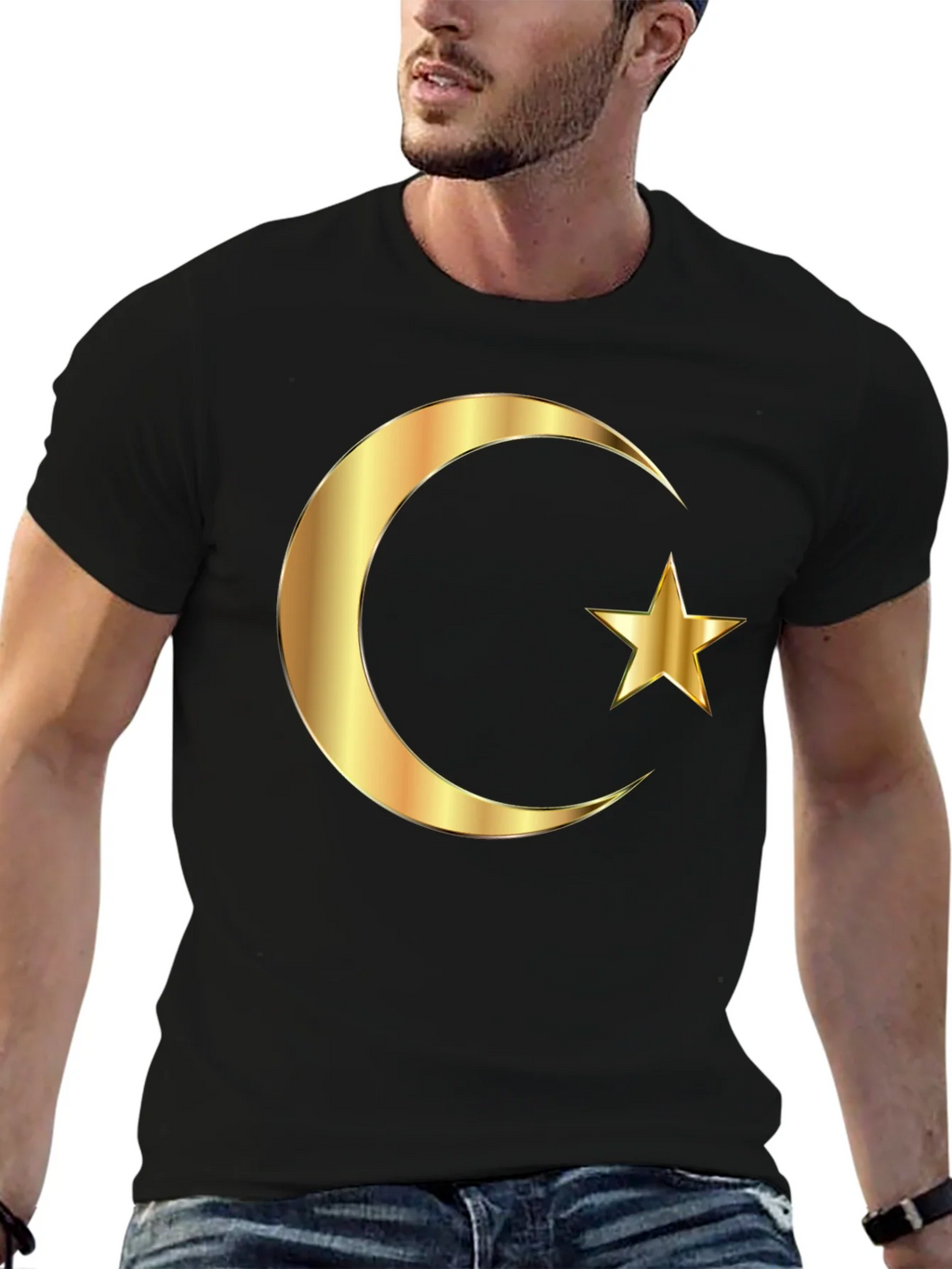 Islamic Crescent Star Graphic Tee - Black