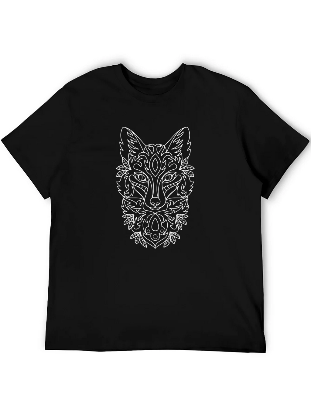 Fox Mandala Graphic Print Black T-Shirt