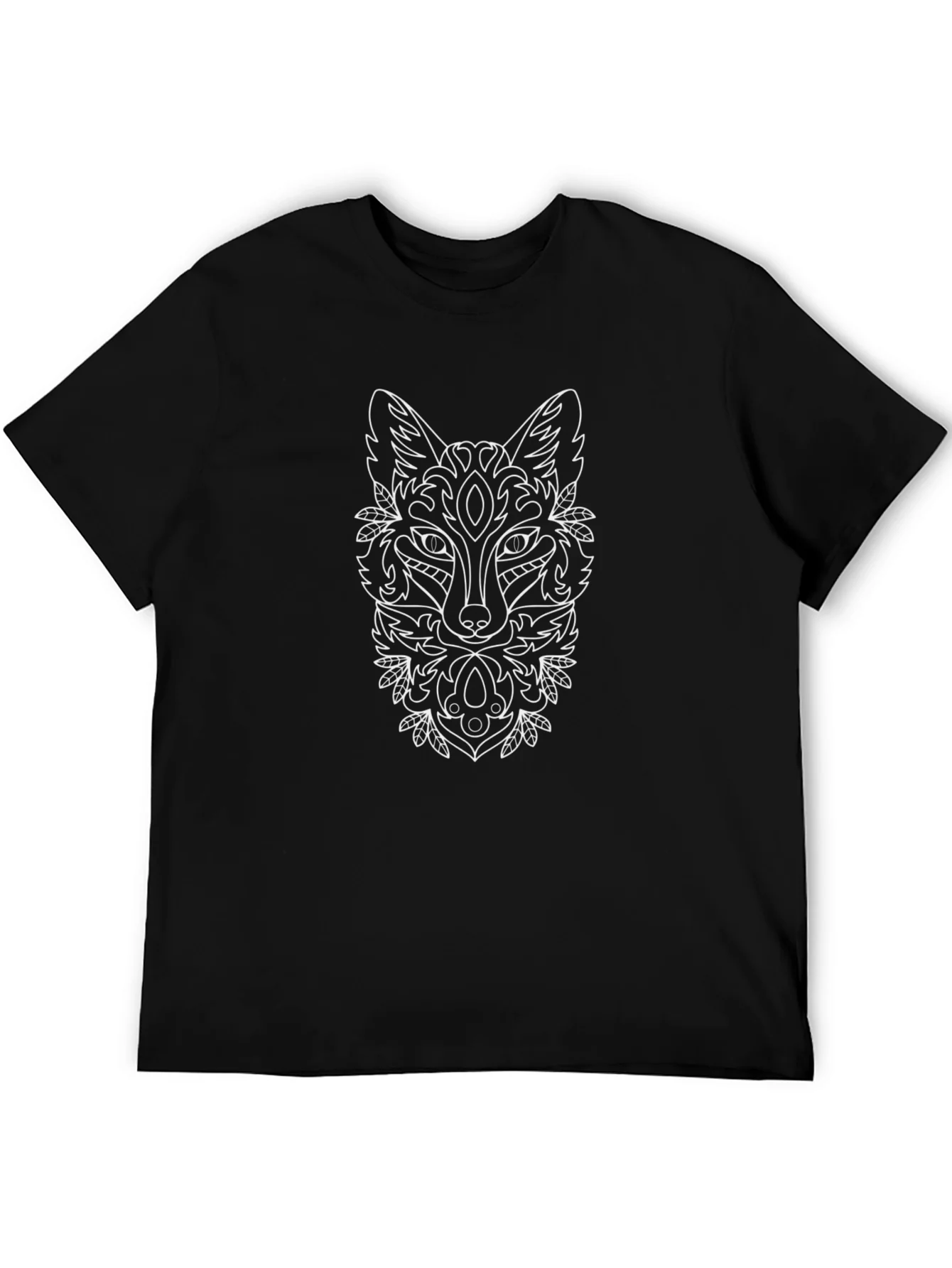 Fox Mandala Graphic Print Black T-Shirt