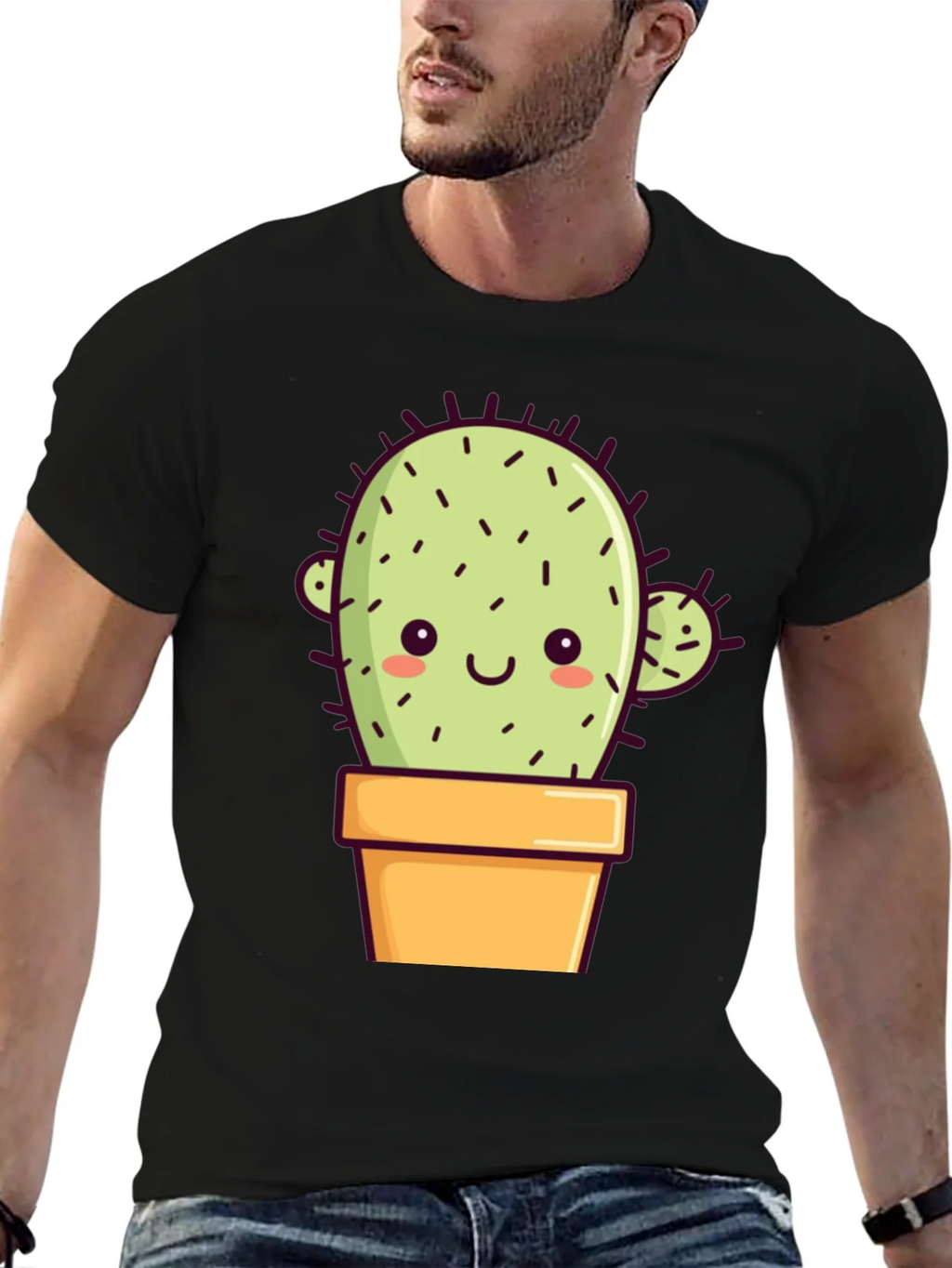 Cute Cactus T-Shirt - Black Cotton Tee