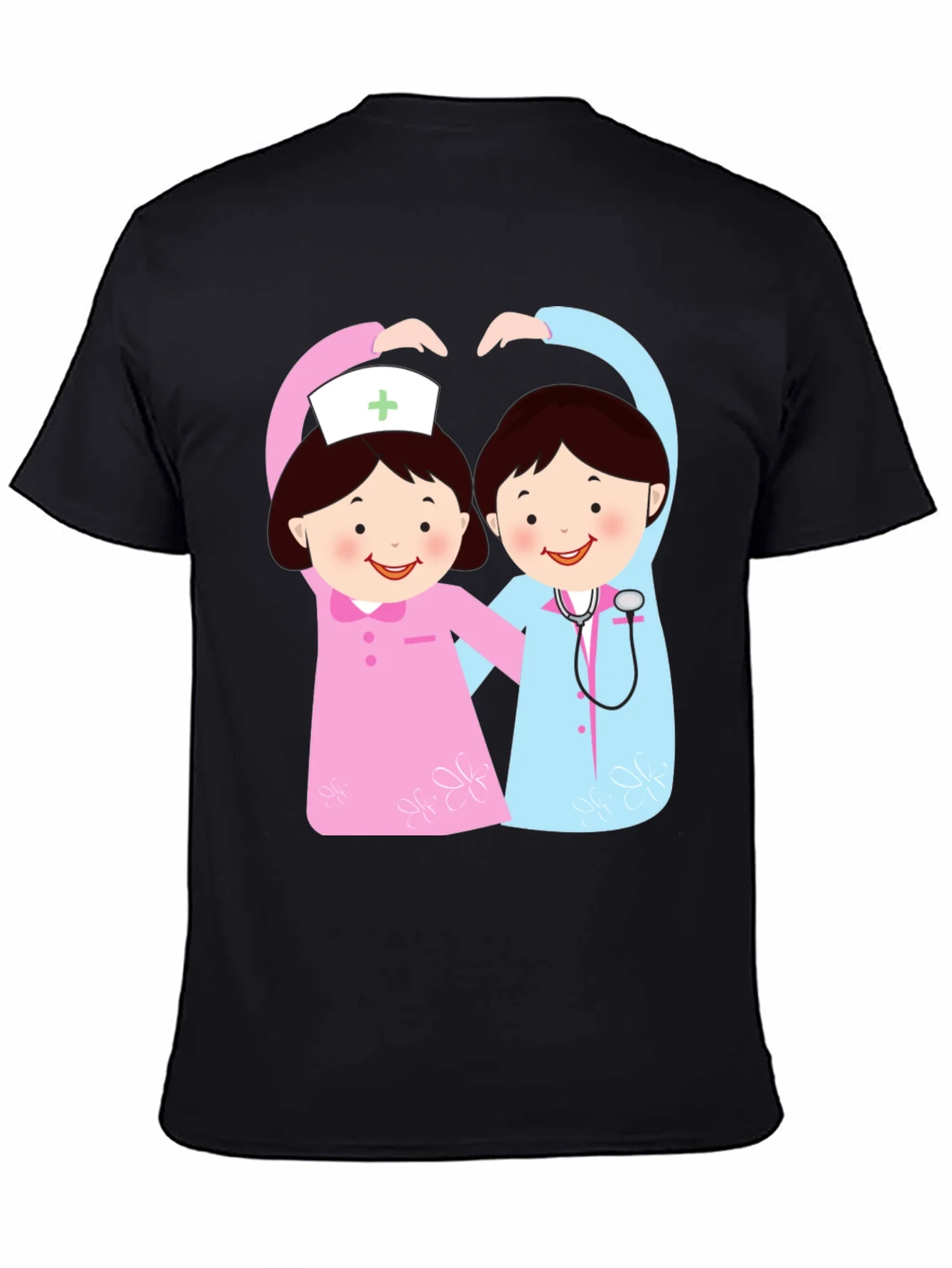 Cartoon Nurse Heart T-Shirt - Black