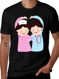 Cartoon Nurse Heart T-Shirt - Black