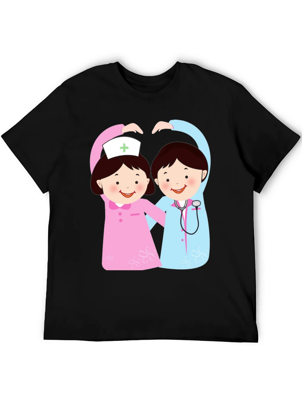 Cartoon Nurse Heart T-Shirt - Black