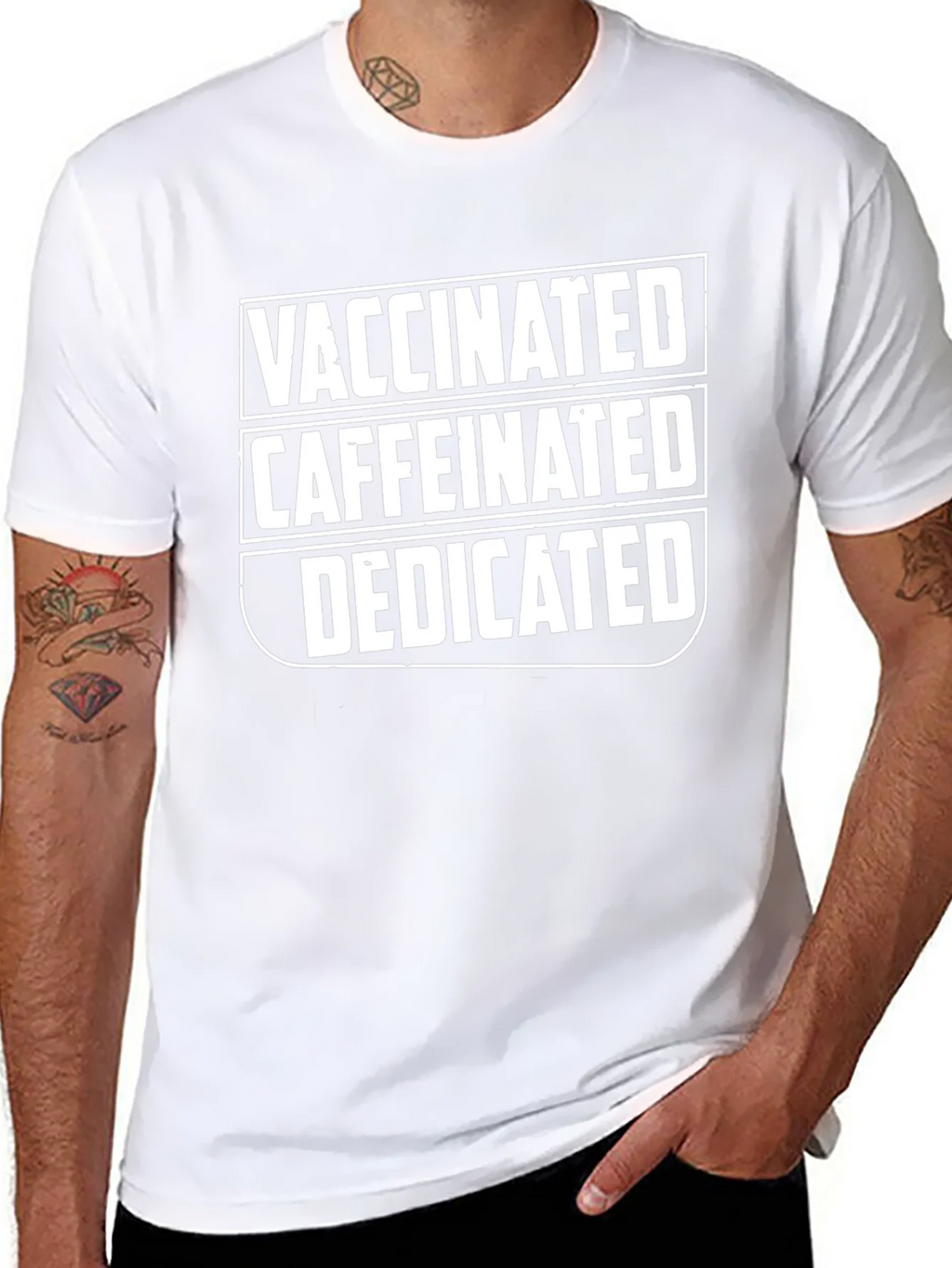 Vaccinated Caffeinated Dedicated Graphic T-Shirt