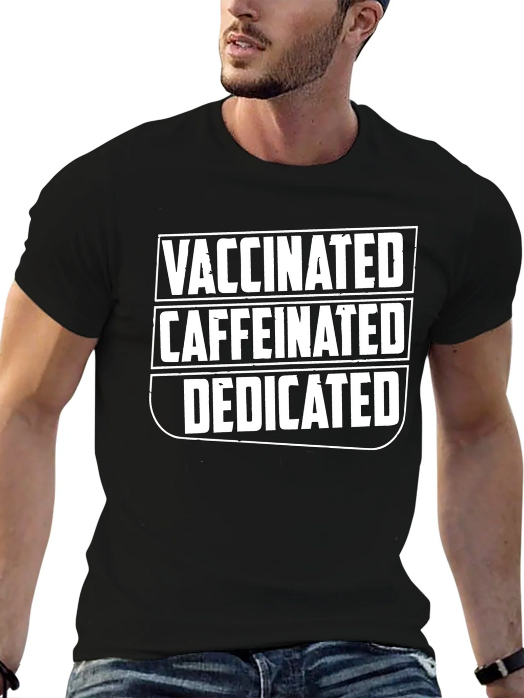 Vaccinated Caffeinated Dedicated Graphic T-Shirt