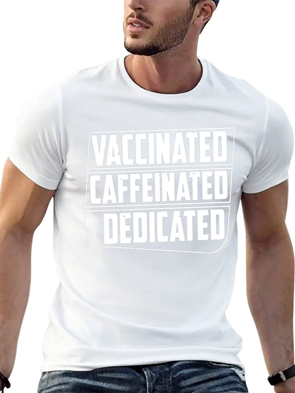 Vaccinated Caffeinated Dedicated Graphic T-Shirt