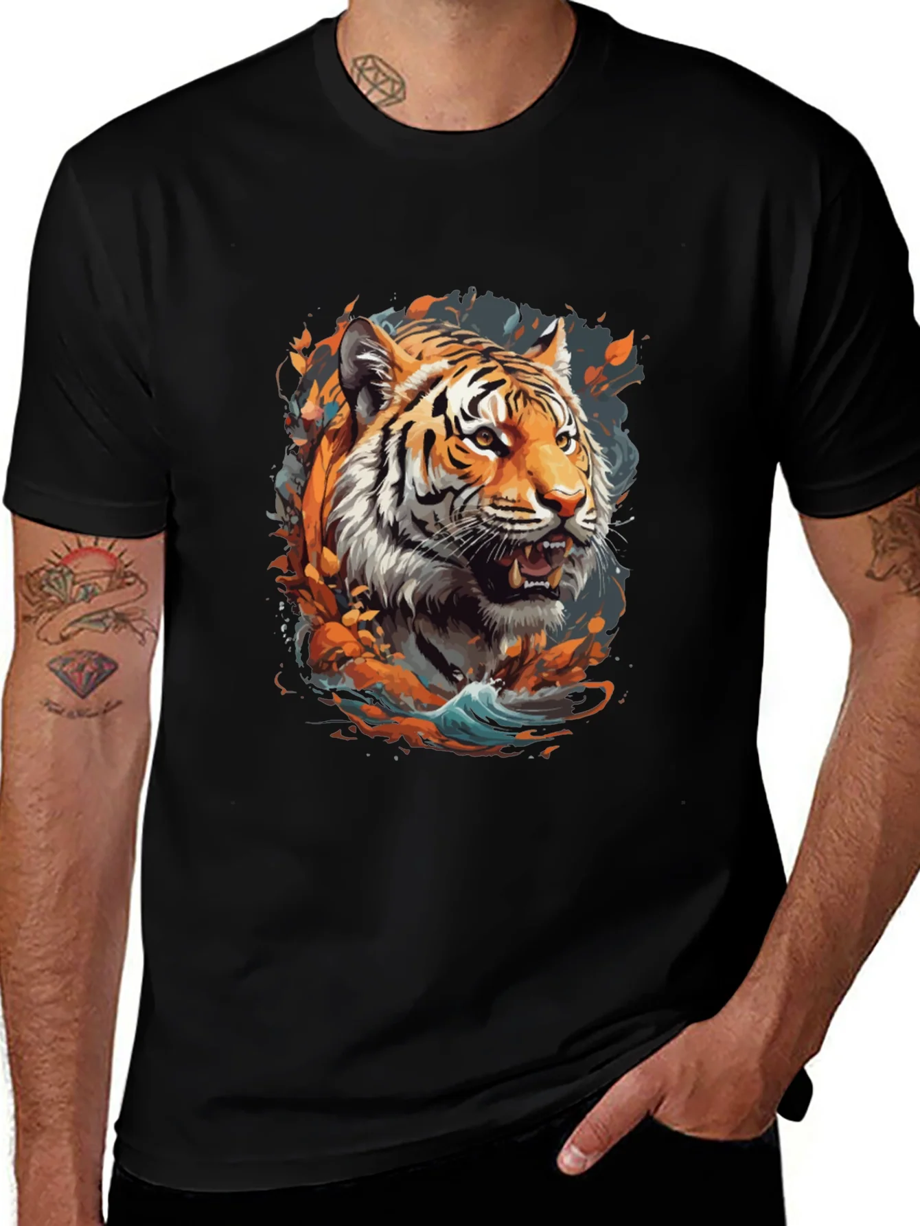 Tiger Graphic Print Crew Neck T-Shirt