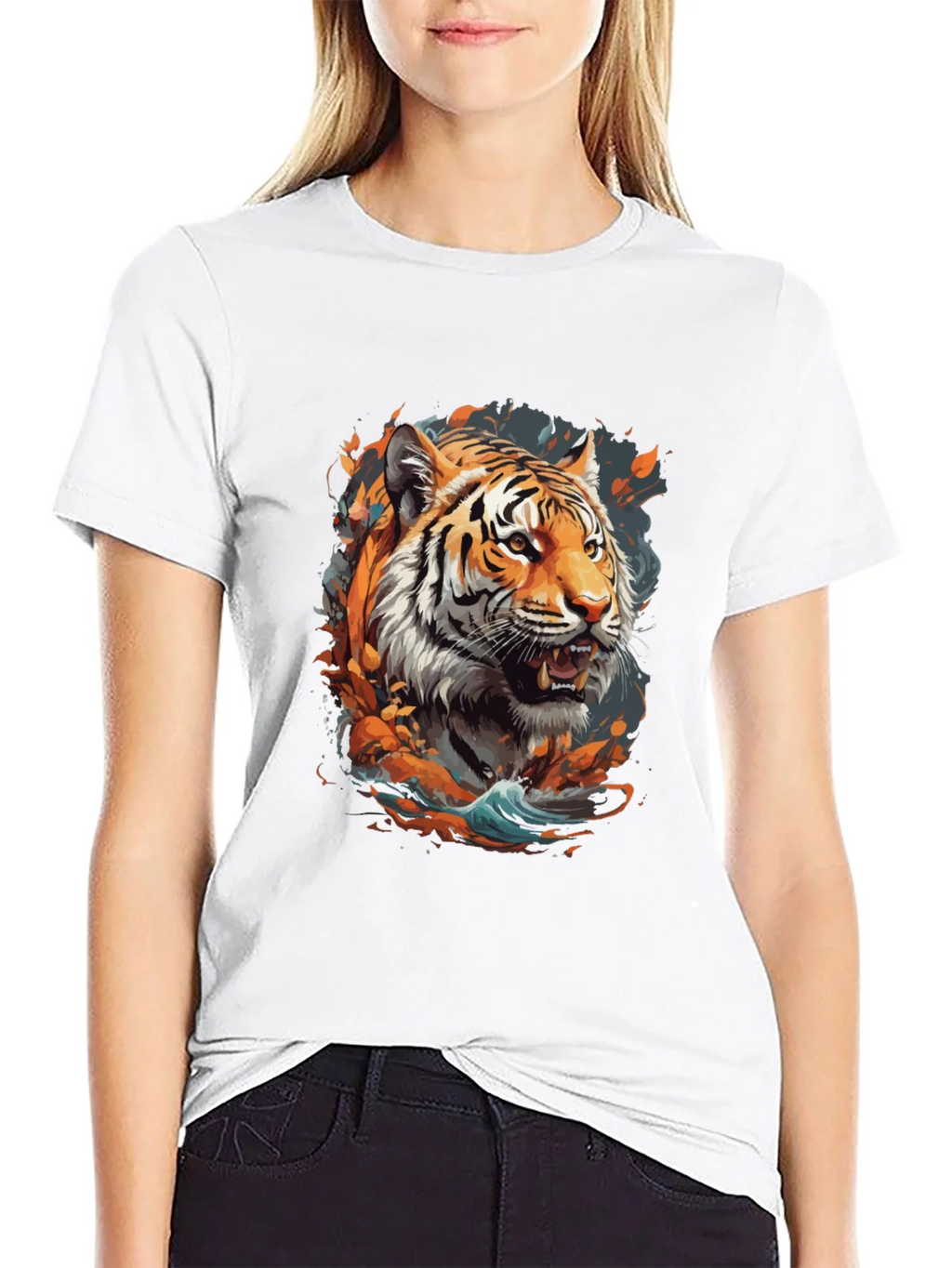 Tiger Graphic Print Crew Neck T-Shirt