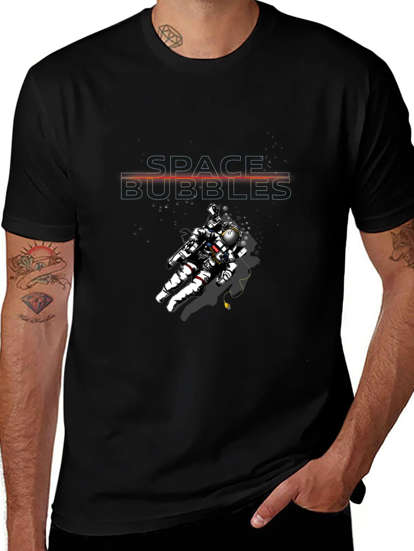 Space Bubbles Graphic T-Shirt - Unique Astronaut Design
