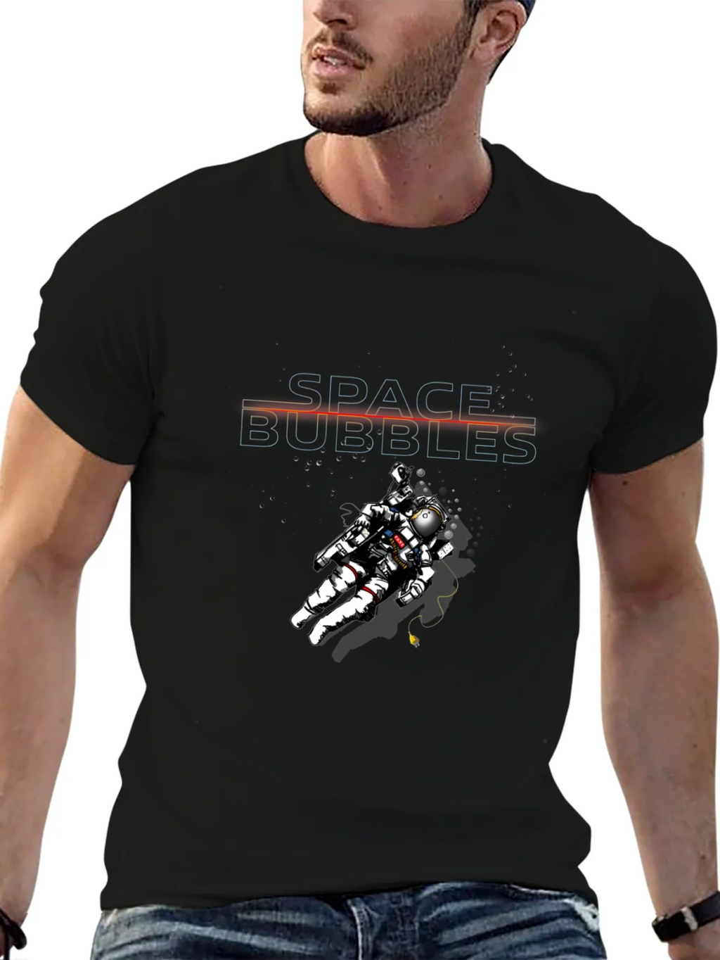 Space Bubbles Graphic T-Shirt - Unique Astronaut Design