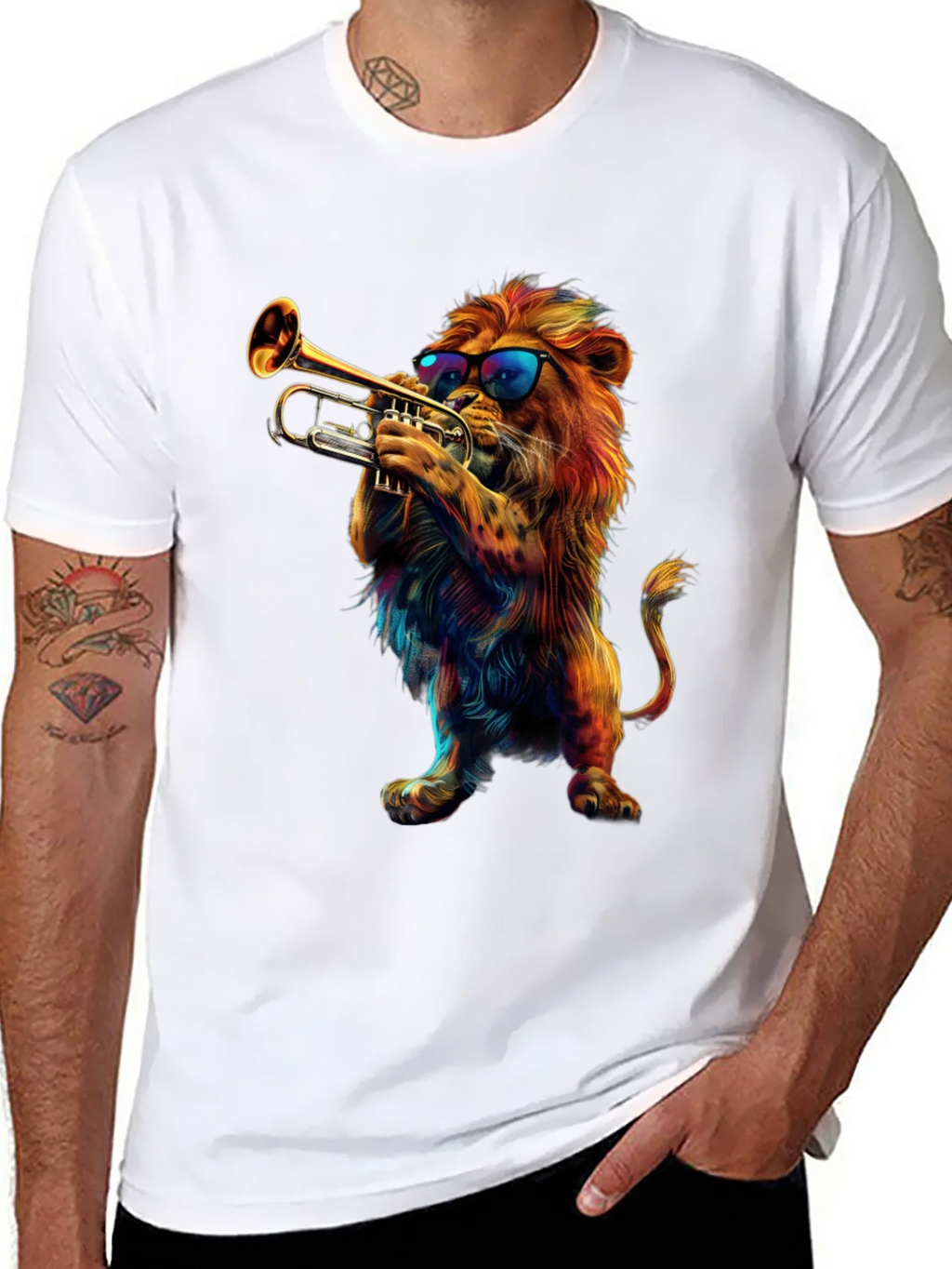 Cool Lion Trumpet Player Graphic T-Shirt