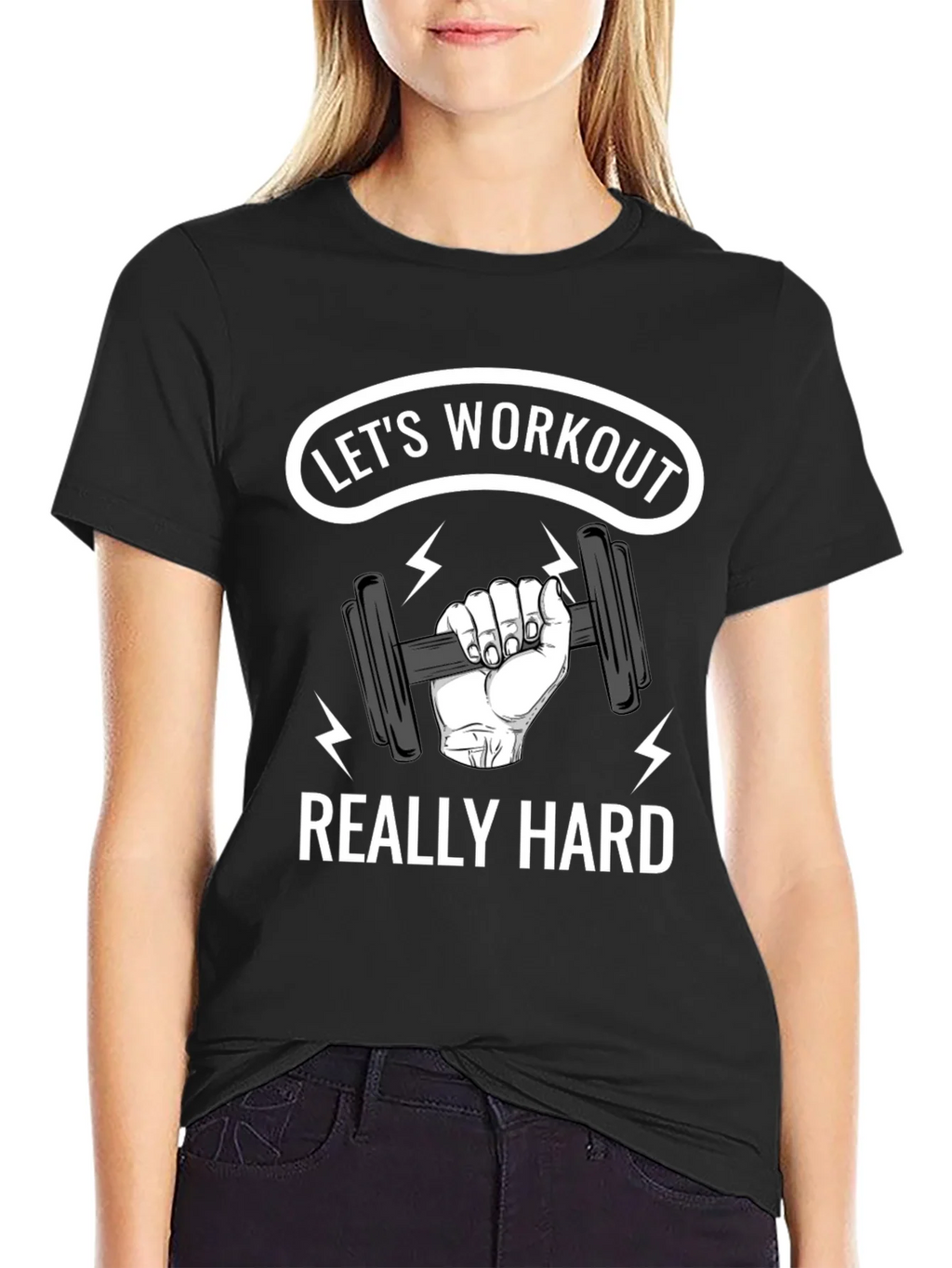 Lets Workout Really Hard Black Graphic T-Shirt