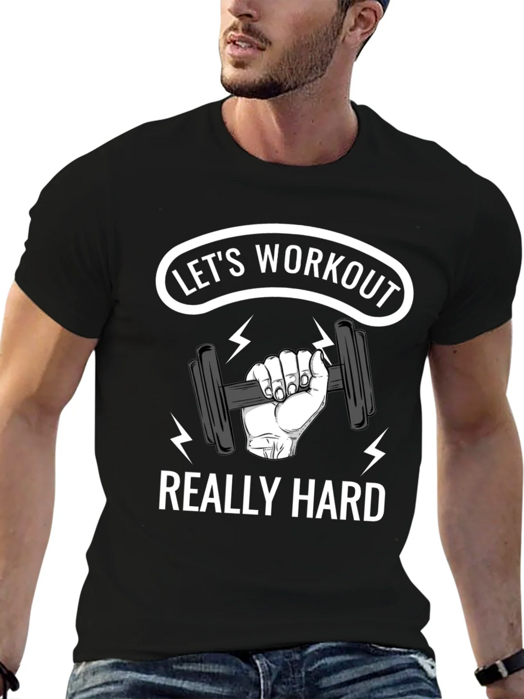 Lets Workout Really Hard Black Graphic T-Shirt