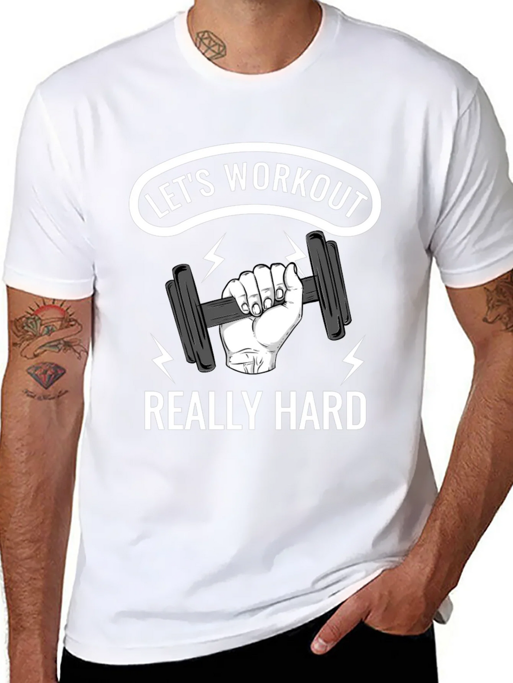 Lets Workout Really Hard Black Graphic T-Shirt