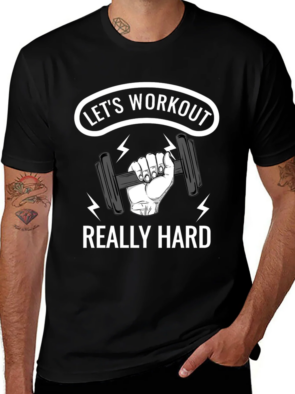 Lets Workout Really Hard Black Graphic T-Shirt
