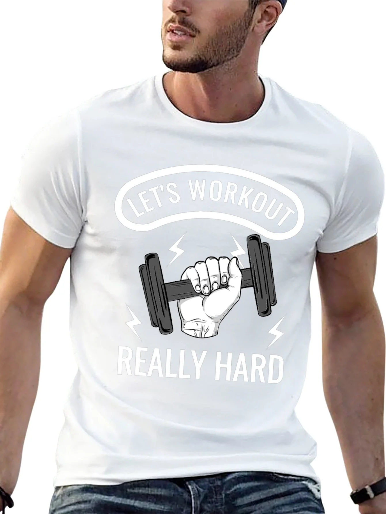 Lets Workout Really Hard Black Graphic T-Shirt