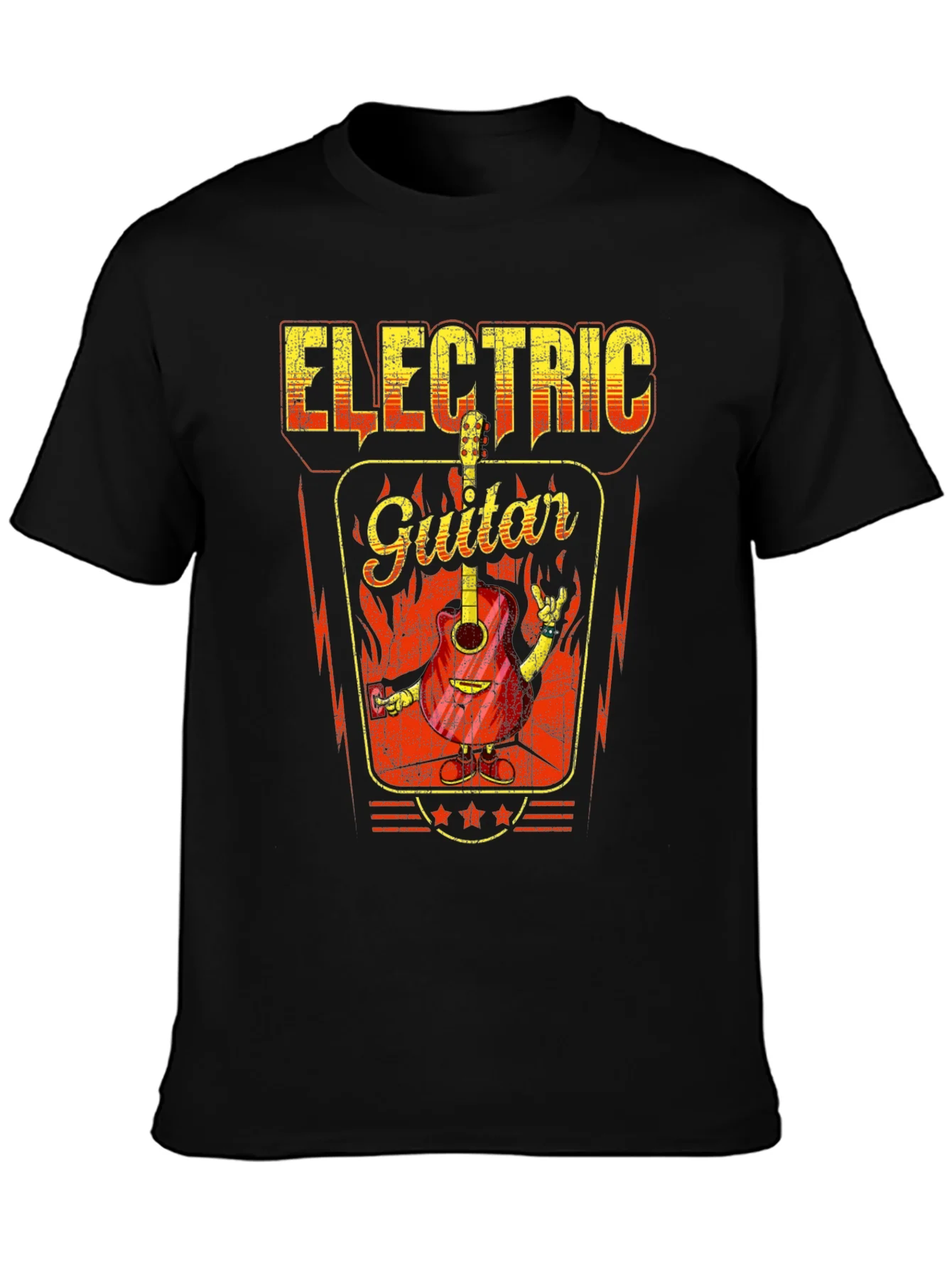 Electric Guitar Graphic Print Black T-Shirt