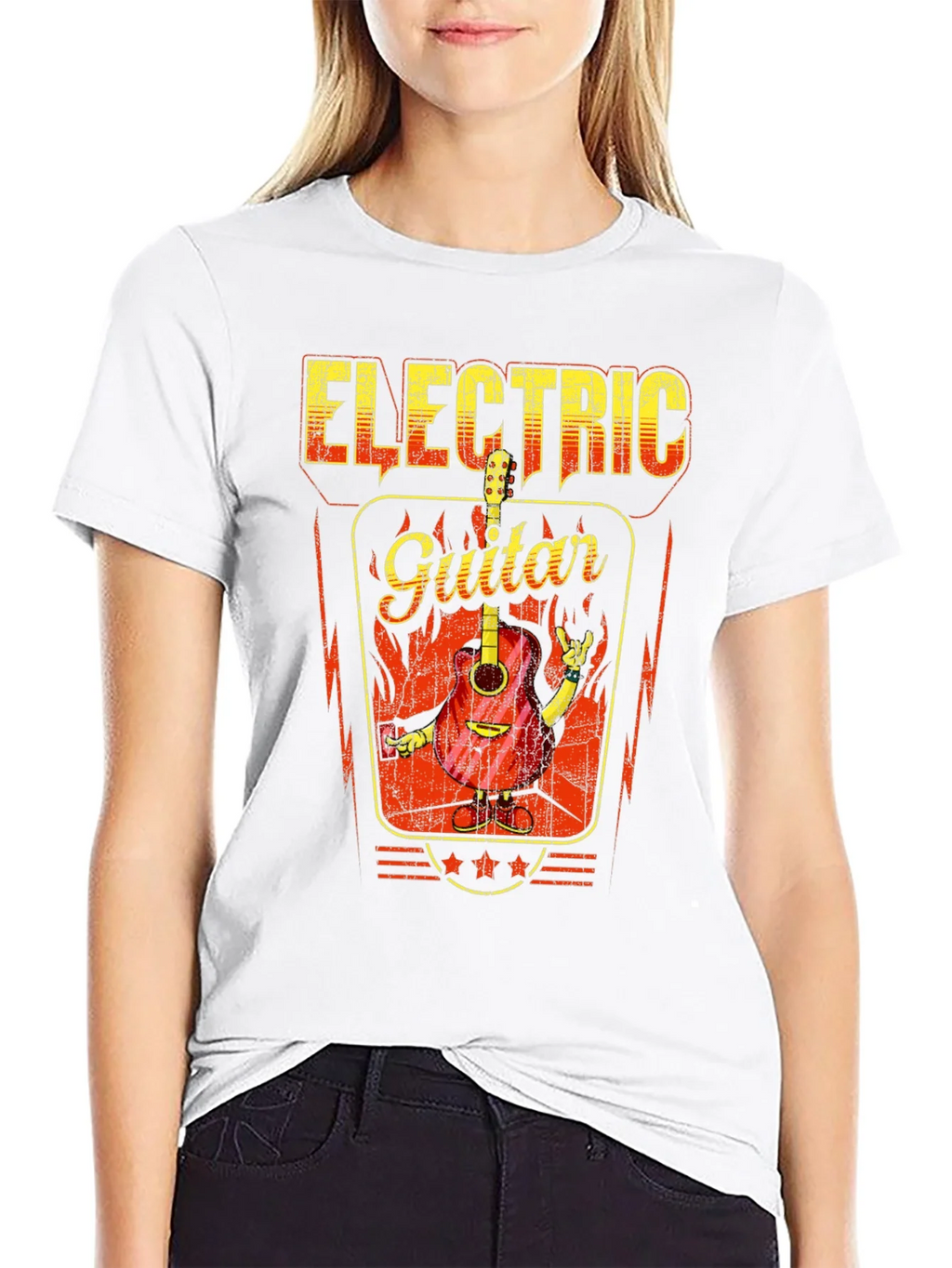 Electric Guitar Graphic Print Black T-Shirt