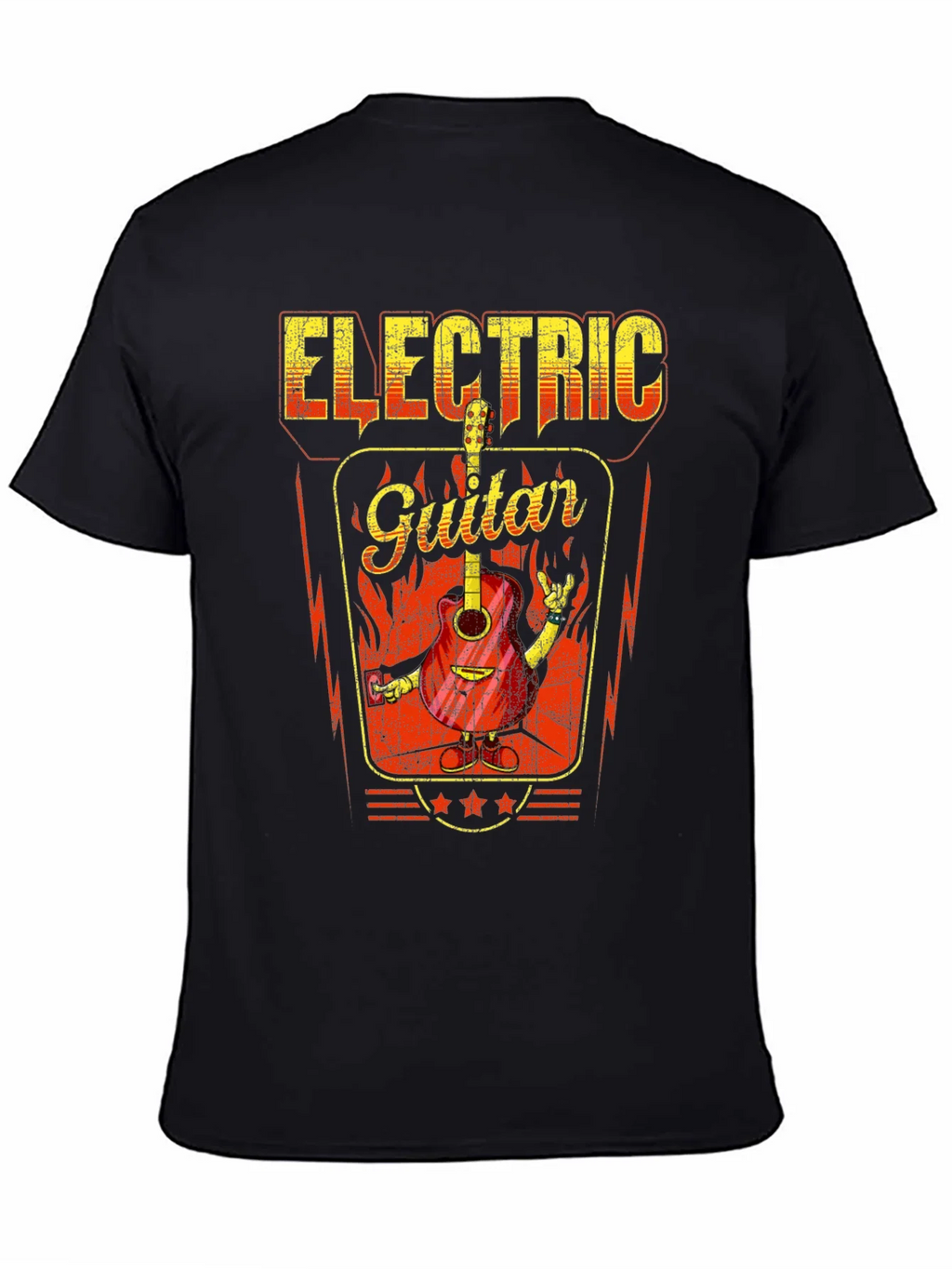 Electric Guitar Graphic Print Black T-Shirt