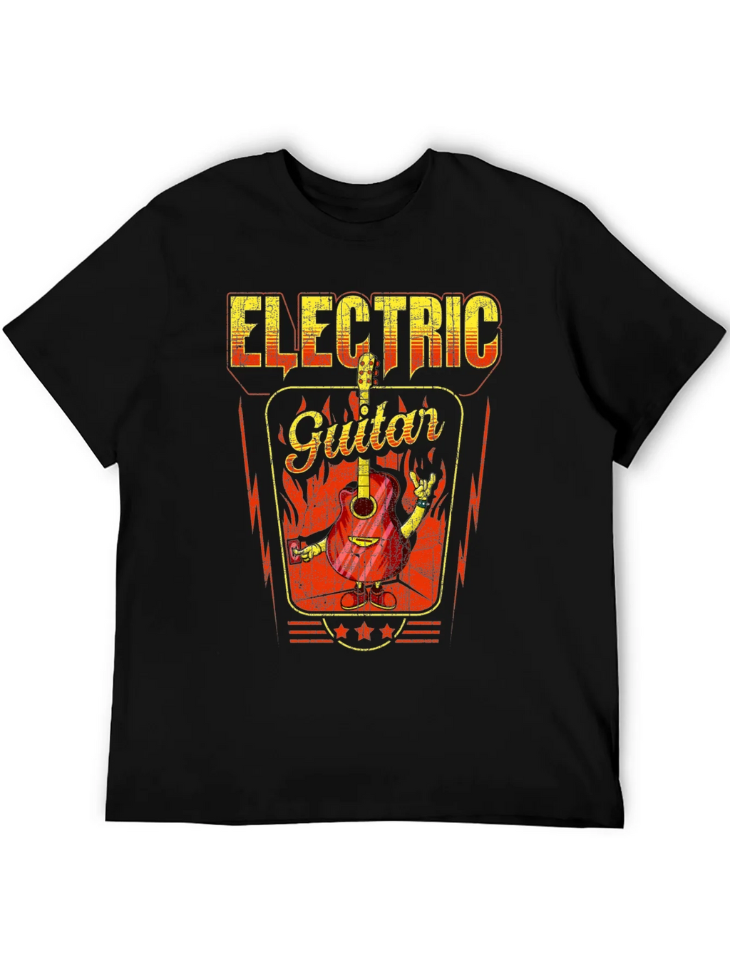 Electric Guitar Graphic Print Black T-Shirt