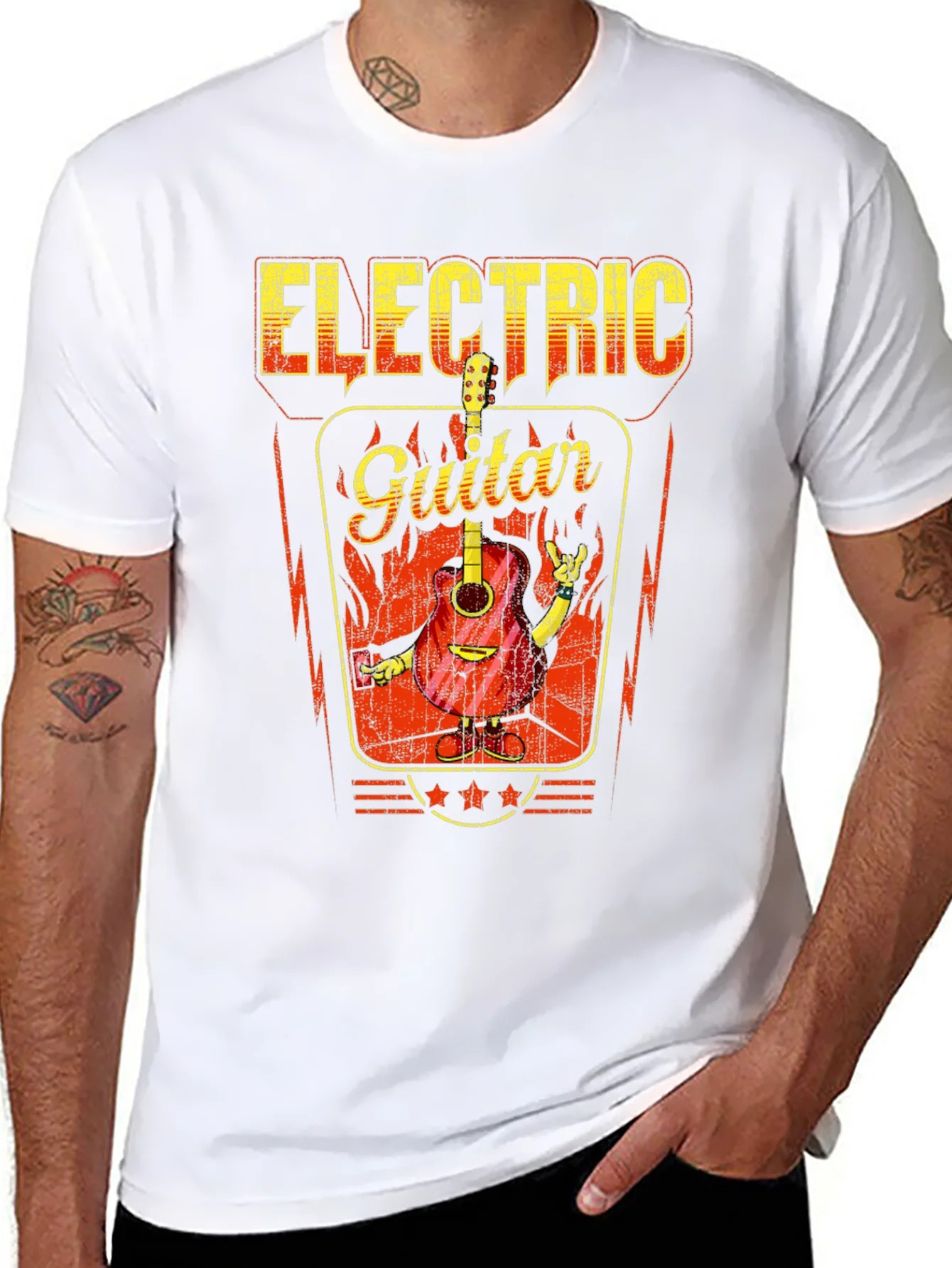 Electric Guitar Graphic Print Black T-Shirt