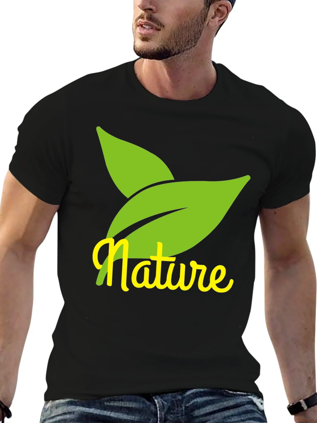 Nature Leaves Graphic Black T-Shirt