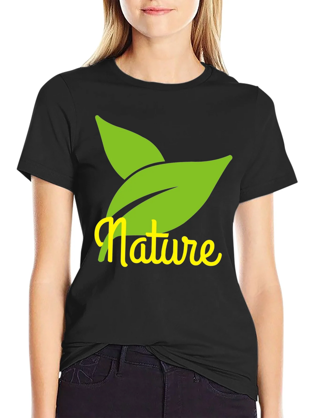 Nature Leaves Graphic Black T-Shirt