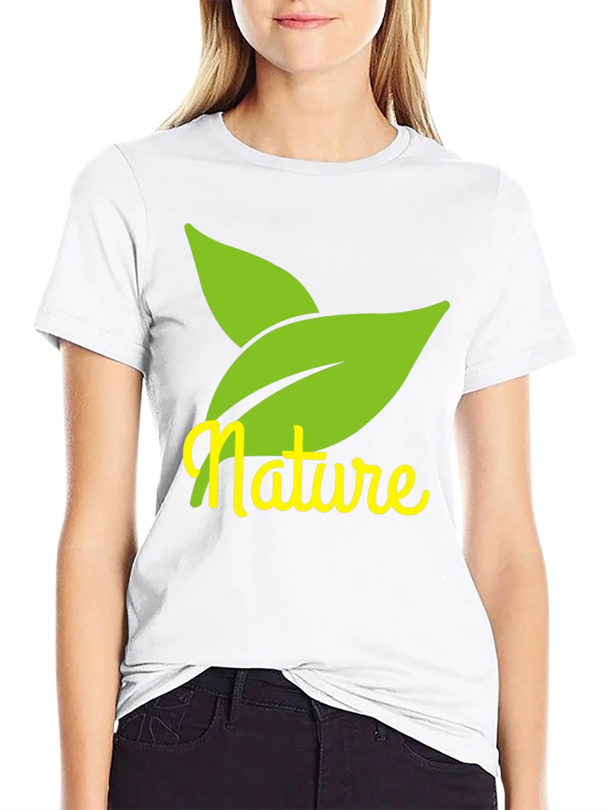 Nature Leaves Graphic Black T-Shirt