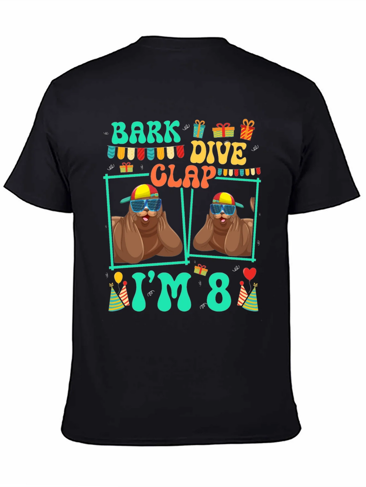 Bark Dive Clap Im 8 Funny Sea Lion Birthday T-Shirt