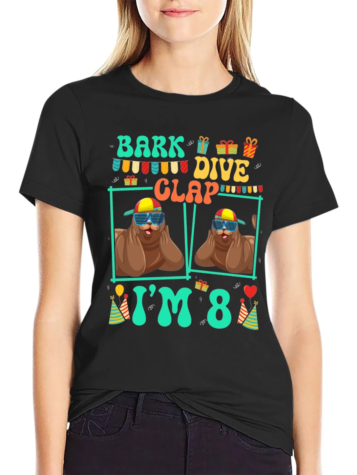 Bark Dive Clap Im 8 Funny Sea Lion Birthday T-Shirt