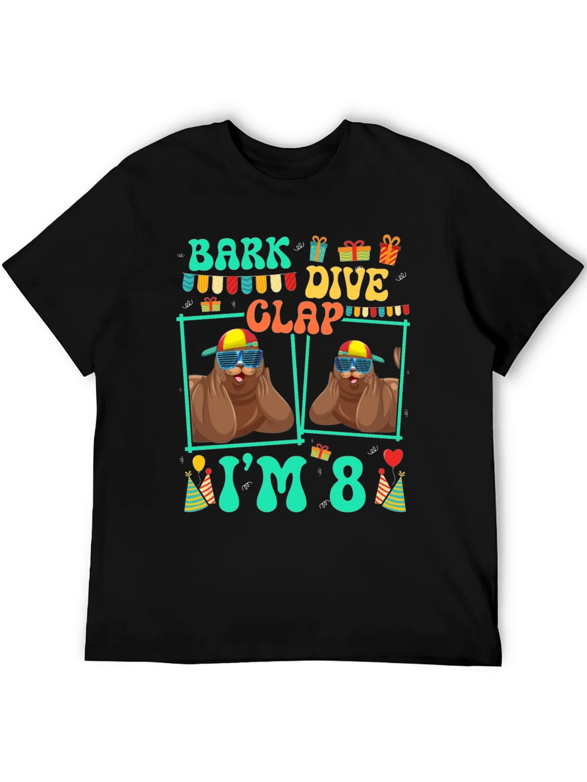 Bark Dive Clap Im 8 Funny Sea Lion Birthday T-Shirt