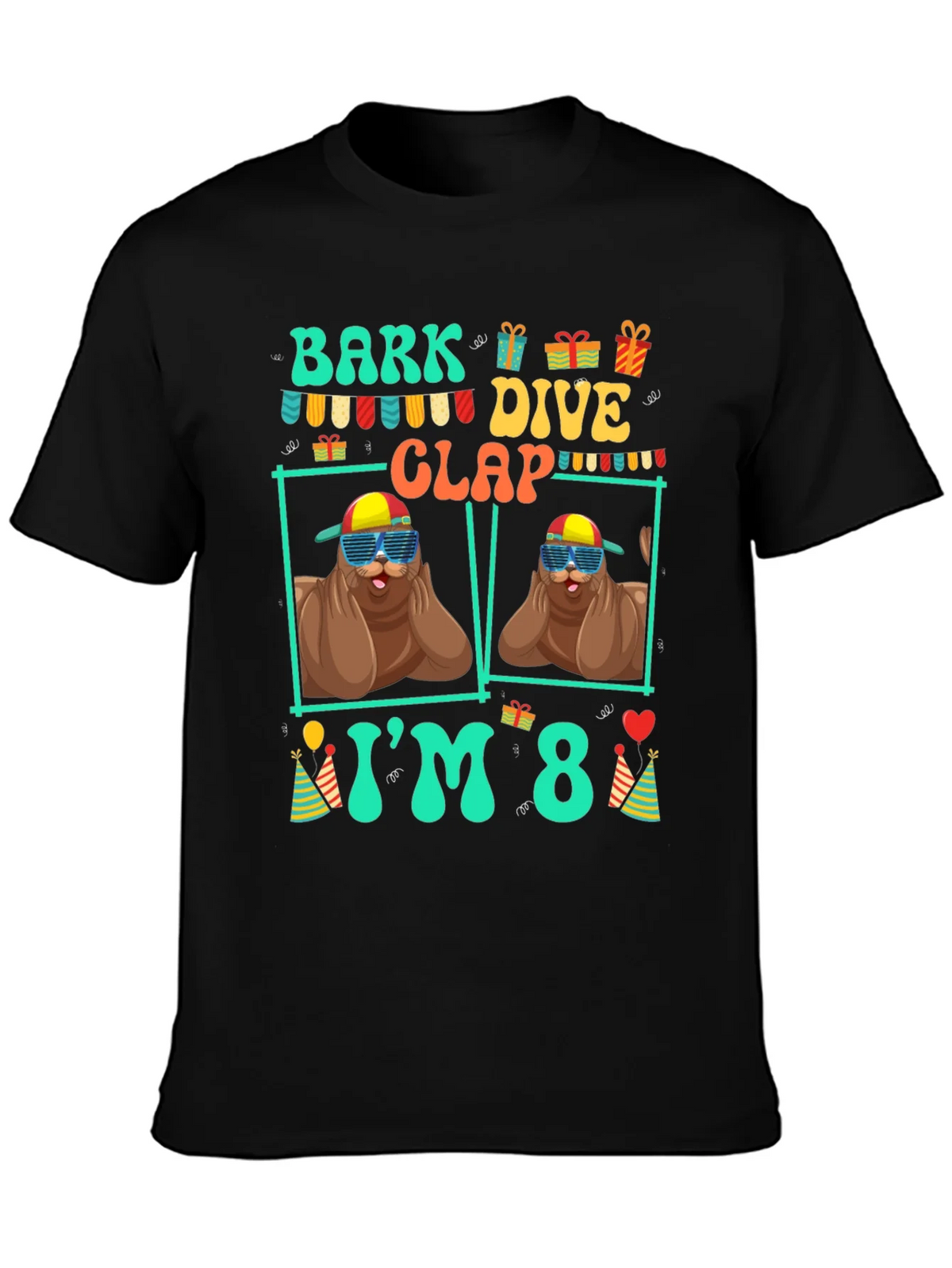 Bark Dive Clap Im 8 Funny Sea Lion Birthday T-Shirt