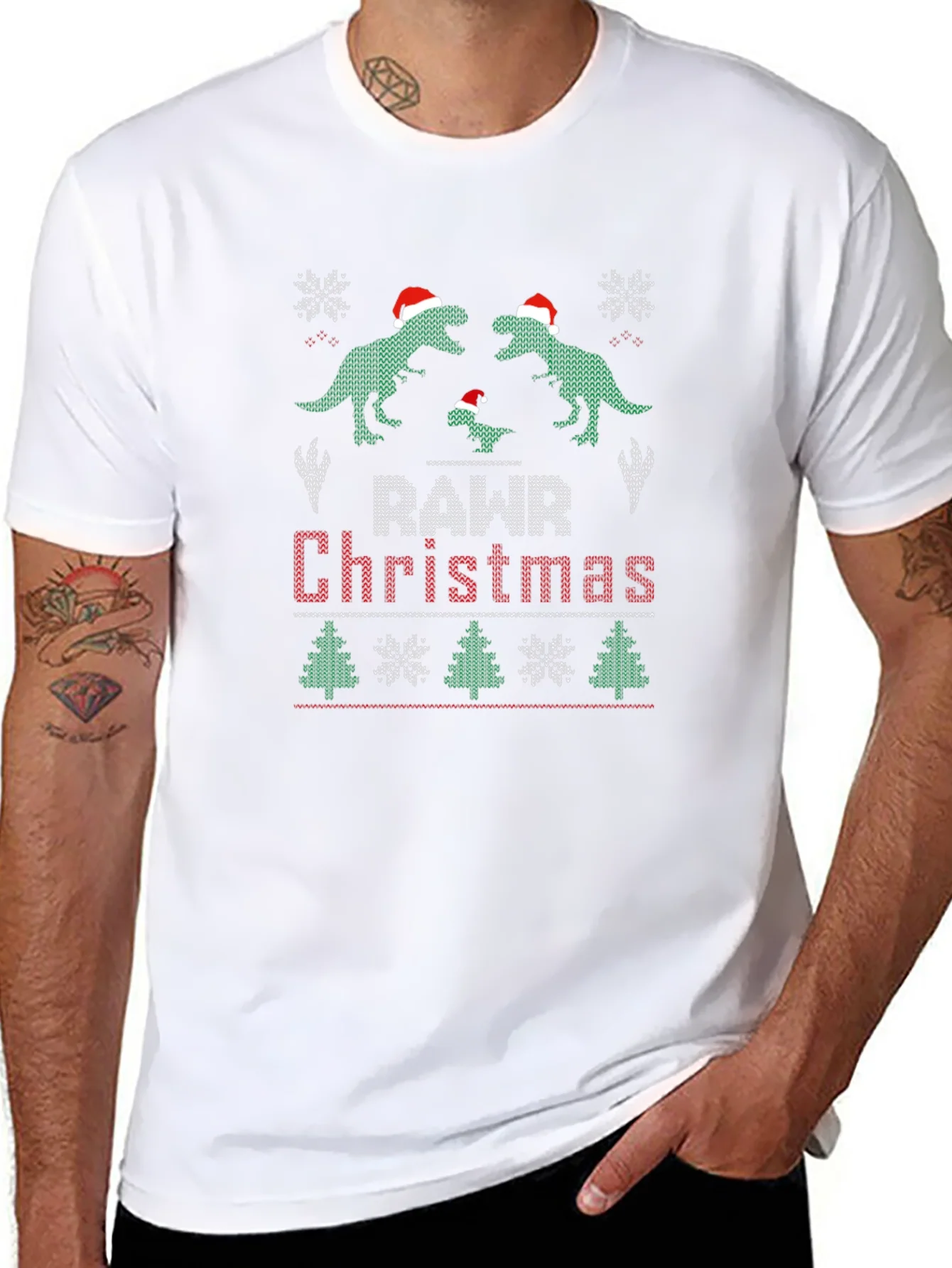 Rawr Christmas Dinosaur Ugly Sweater T-Shirt