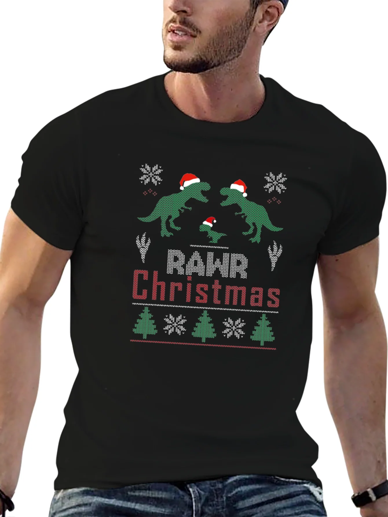 Rawr Christmas Dinosaur Ugly Sweater T-Shirt