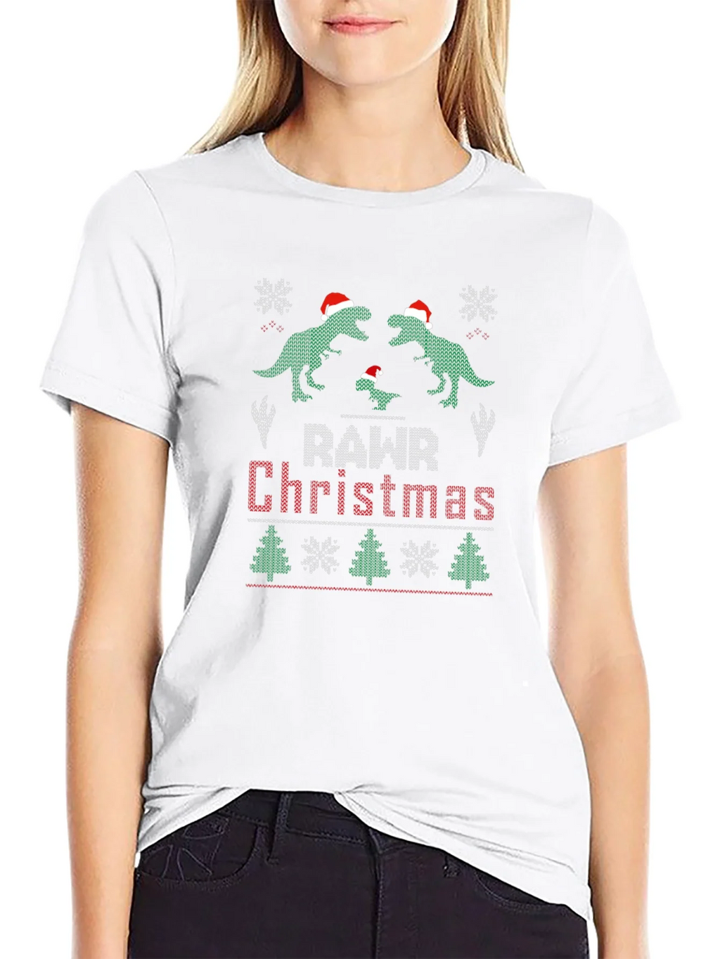 Rawr Christmas Dinosaur Ugly Sweater T-Shirt