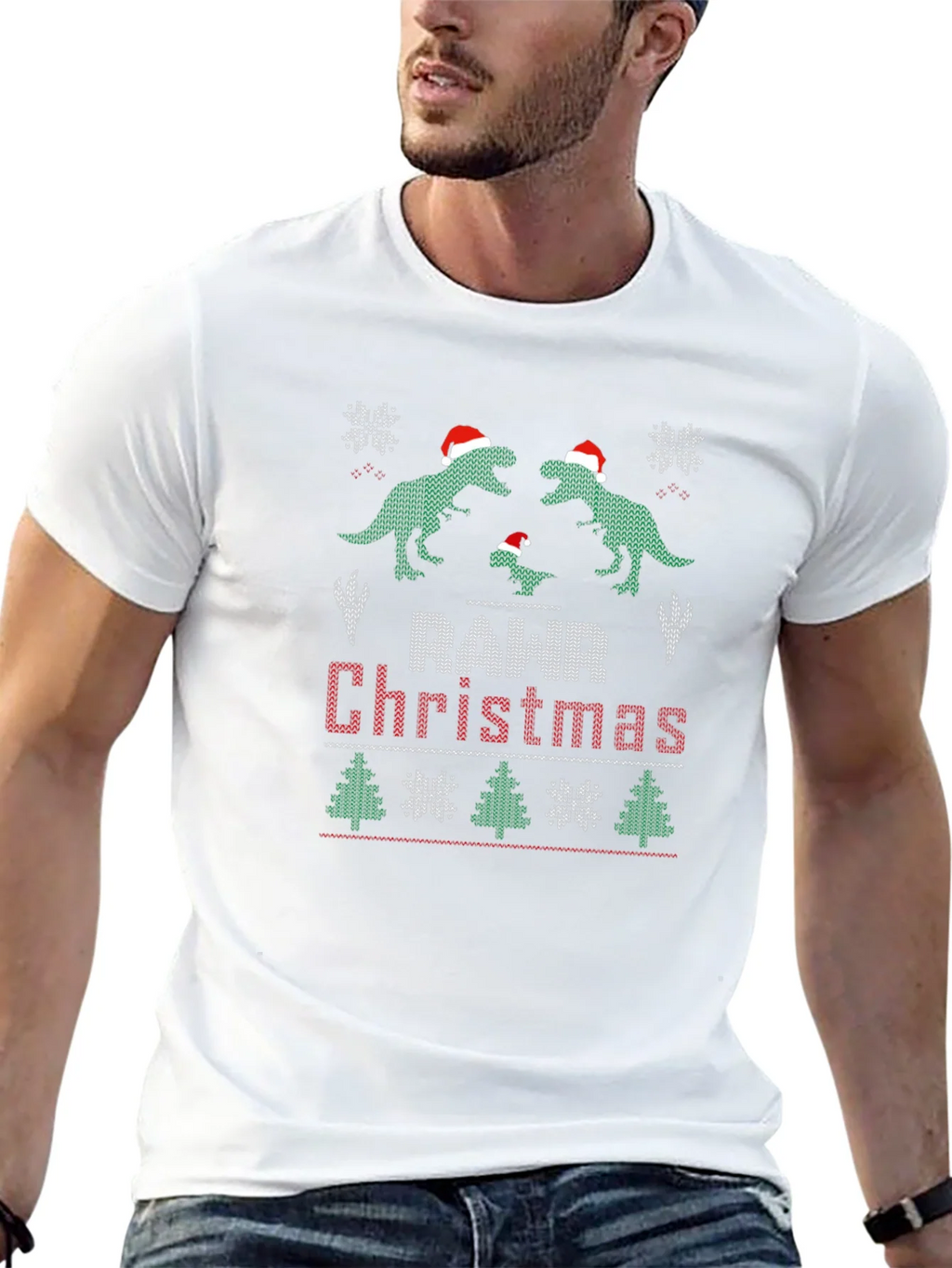Rawr Christmas Dinosaur Ugly Sweater T-Shirt